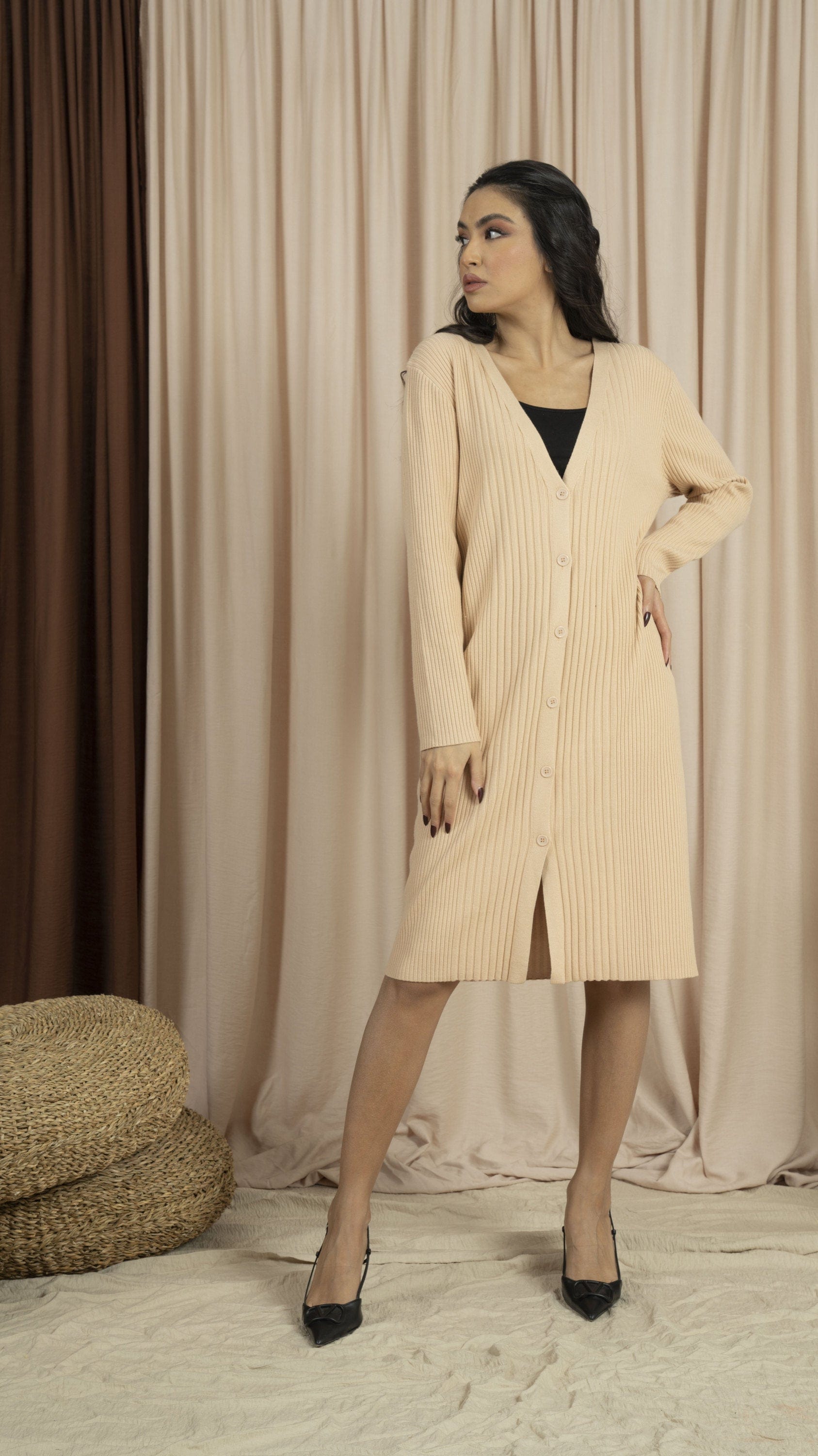 ميكا سترة أوفر سايز شتوي أزرار أمامية كم طويل نسائي