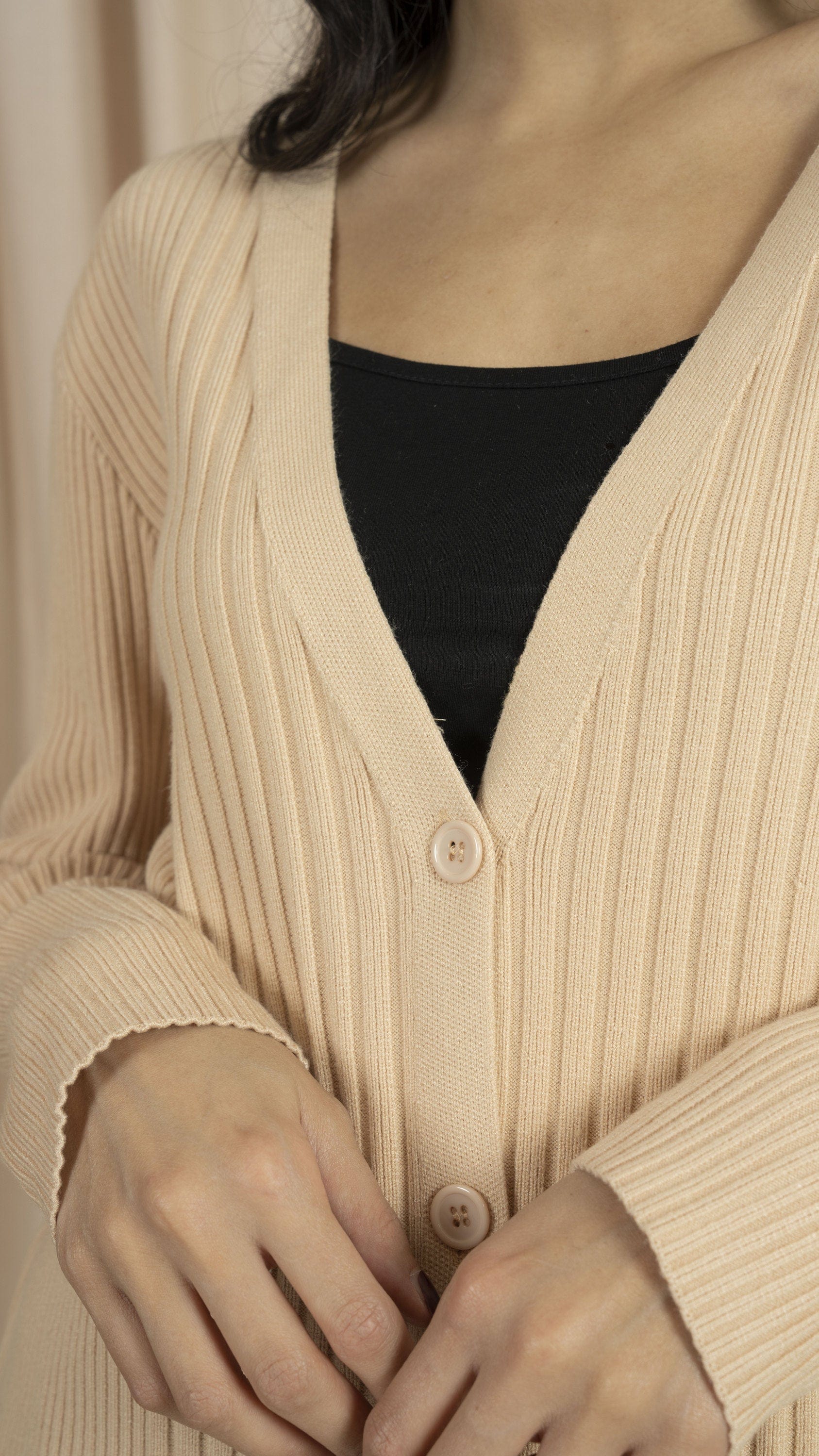 ميكا سترة أوفر سايز شتوي أزرار أمامية كم طويل نسائي