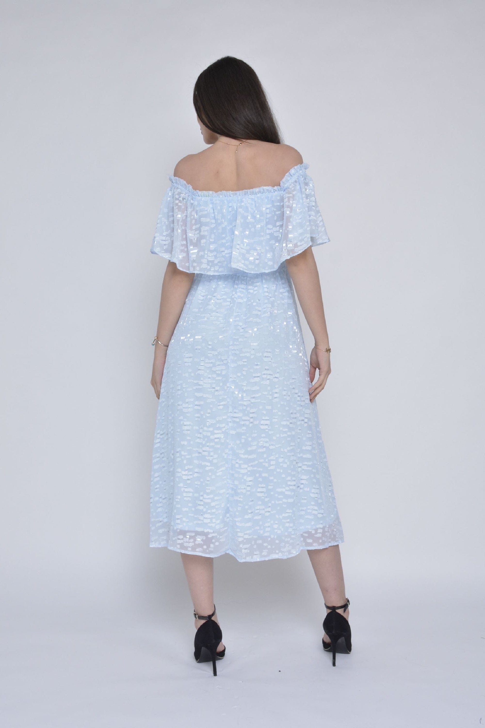 ميكا فستان ميدي كم قصير اوف شولدر شيفون