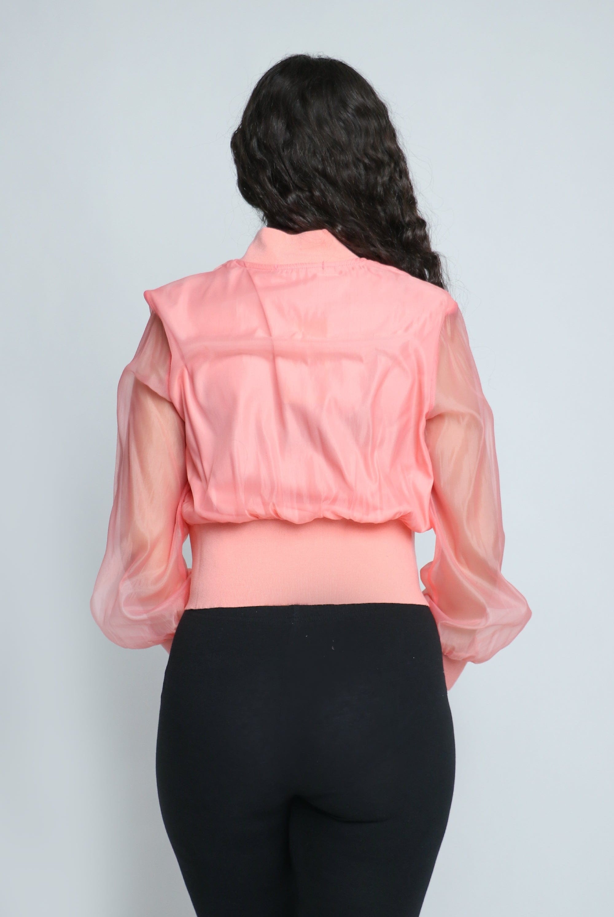 ميكا جاكيت شيفون بسحاب وياقة كم طويل شيفون نسائي