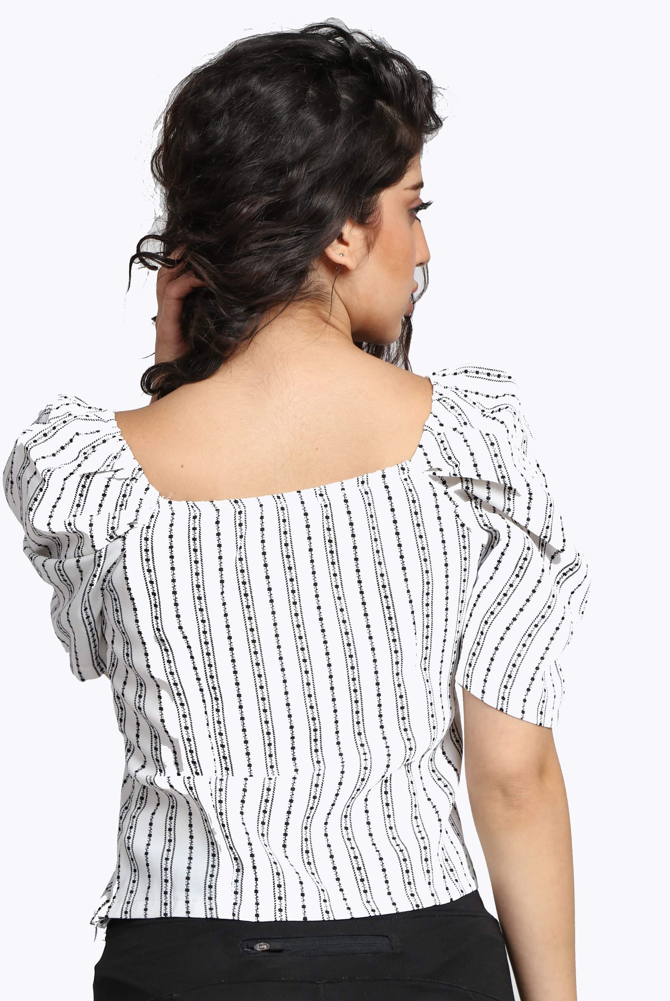 ميكا بلوزة مخططة كم قصير منفوخة نسائي