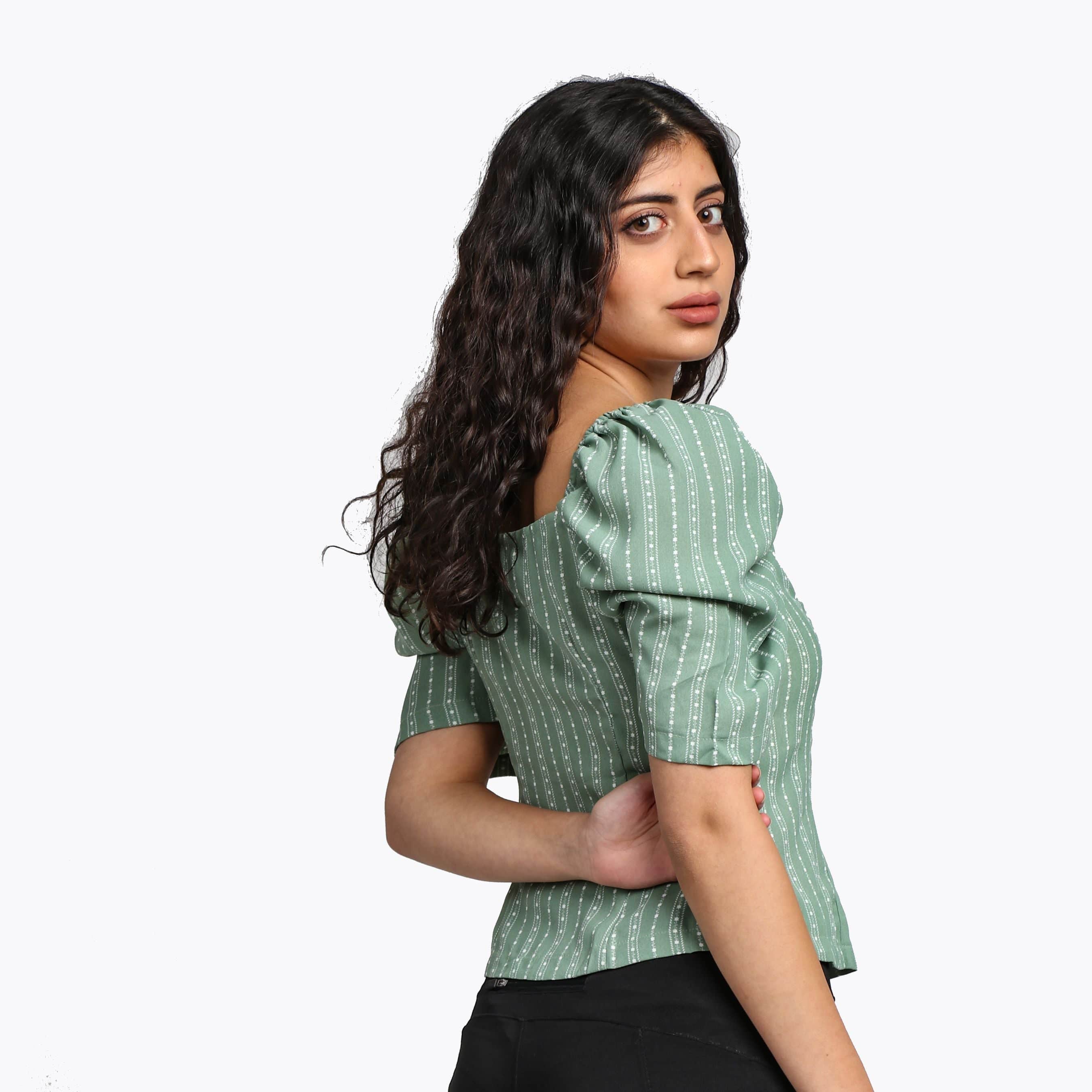 ميكا بلوزة مخططة كم قصير منفوخة نسائي