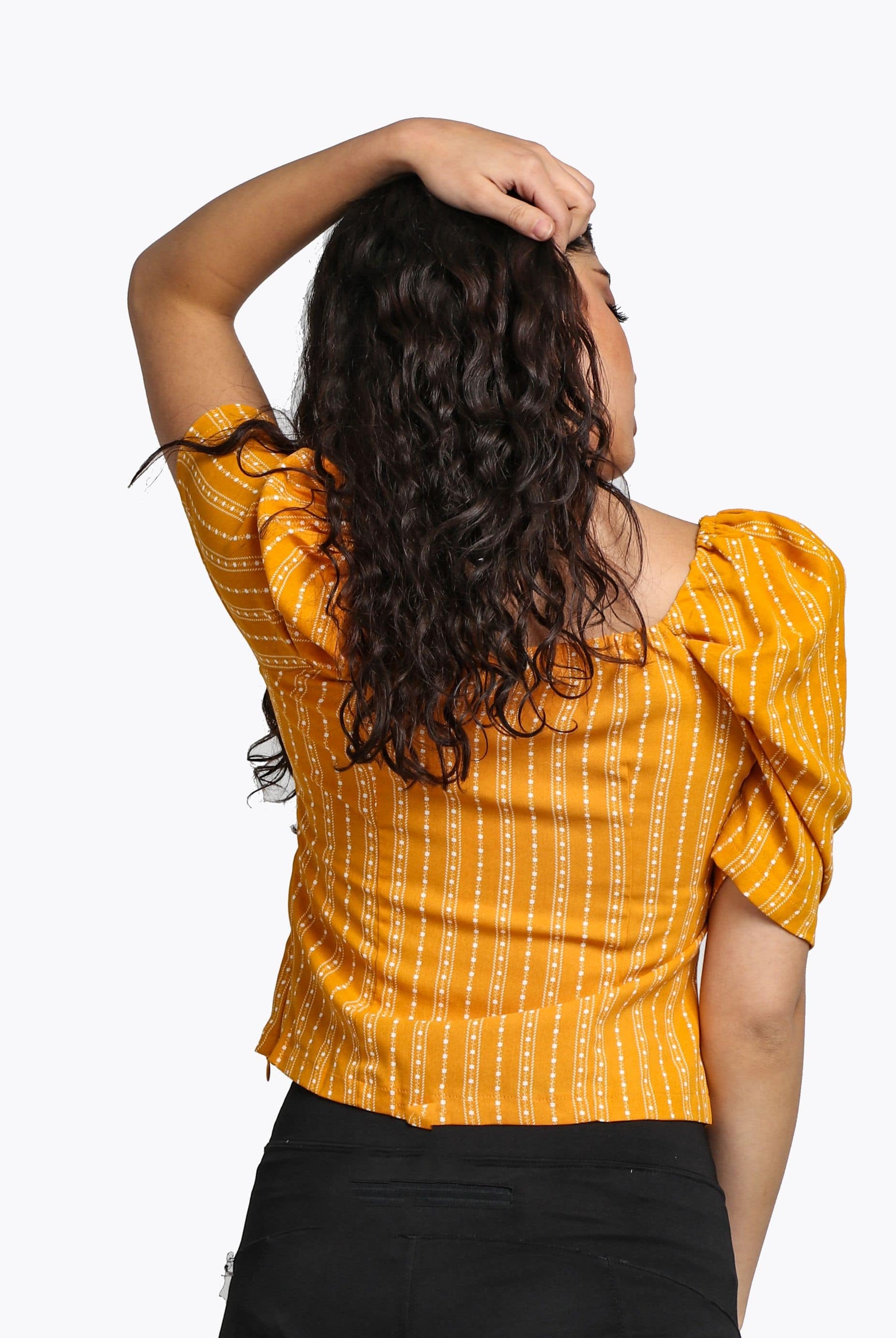 ميكا بلوزة مخططة كم قصير منفوخة نسائي