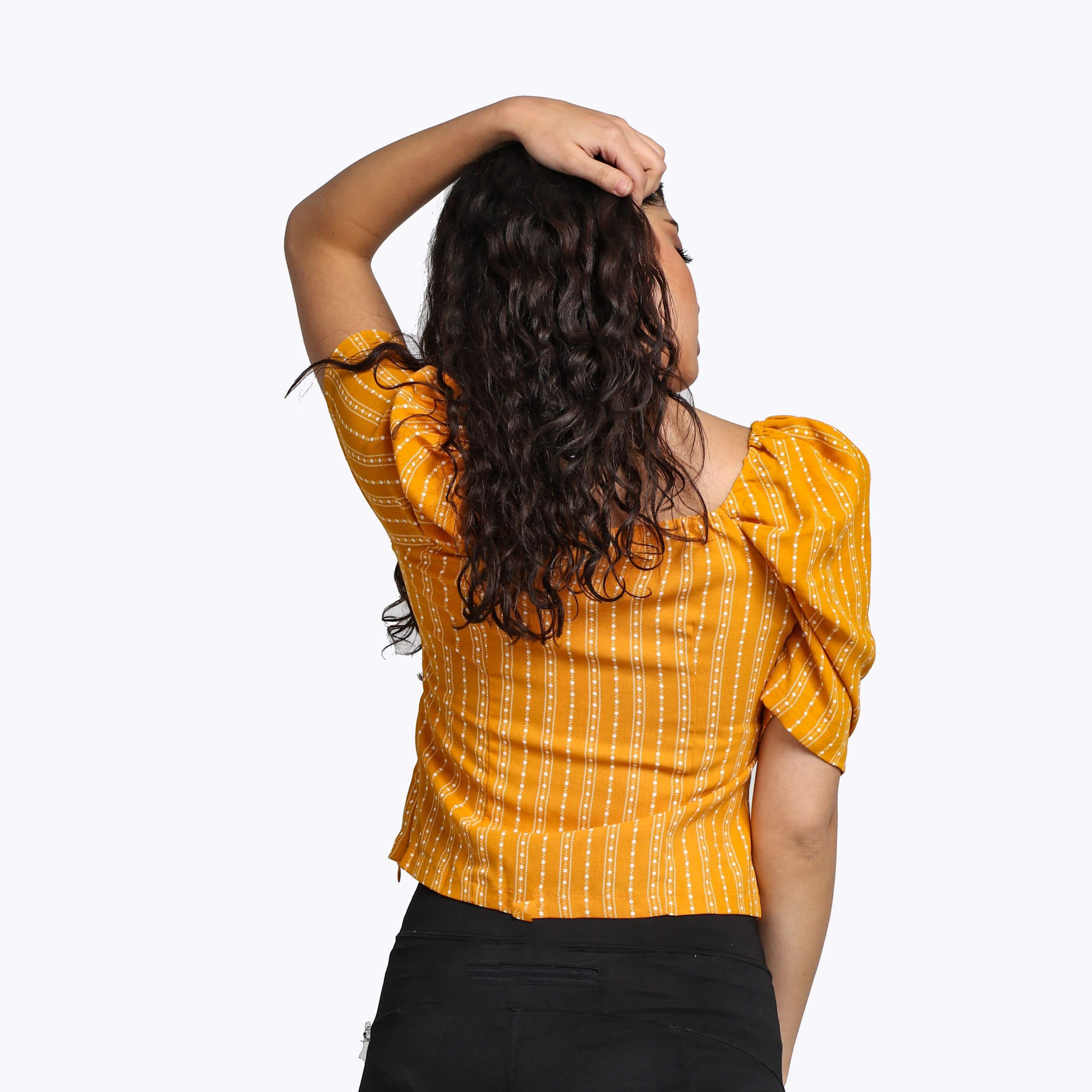 ميكا بلوزة مخططة كم قصير منفوخة نسائي