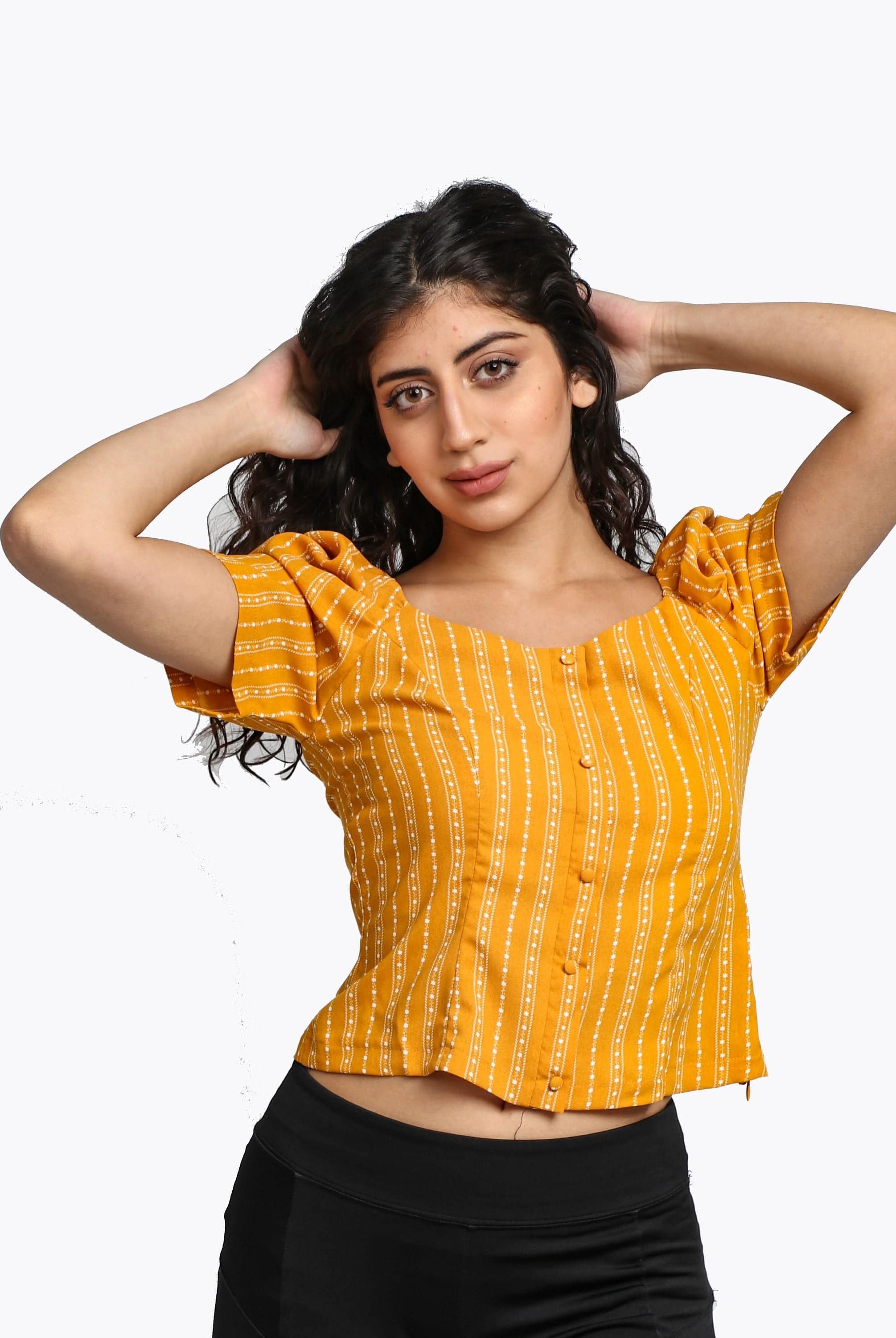 ميكا بلوزة مخططة كم قصير منفوخة نسائي