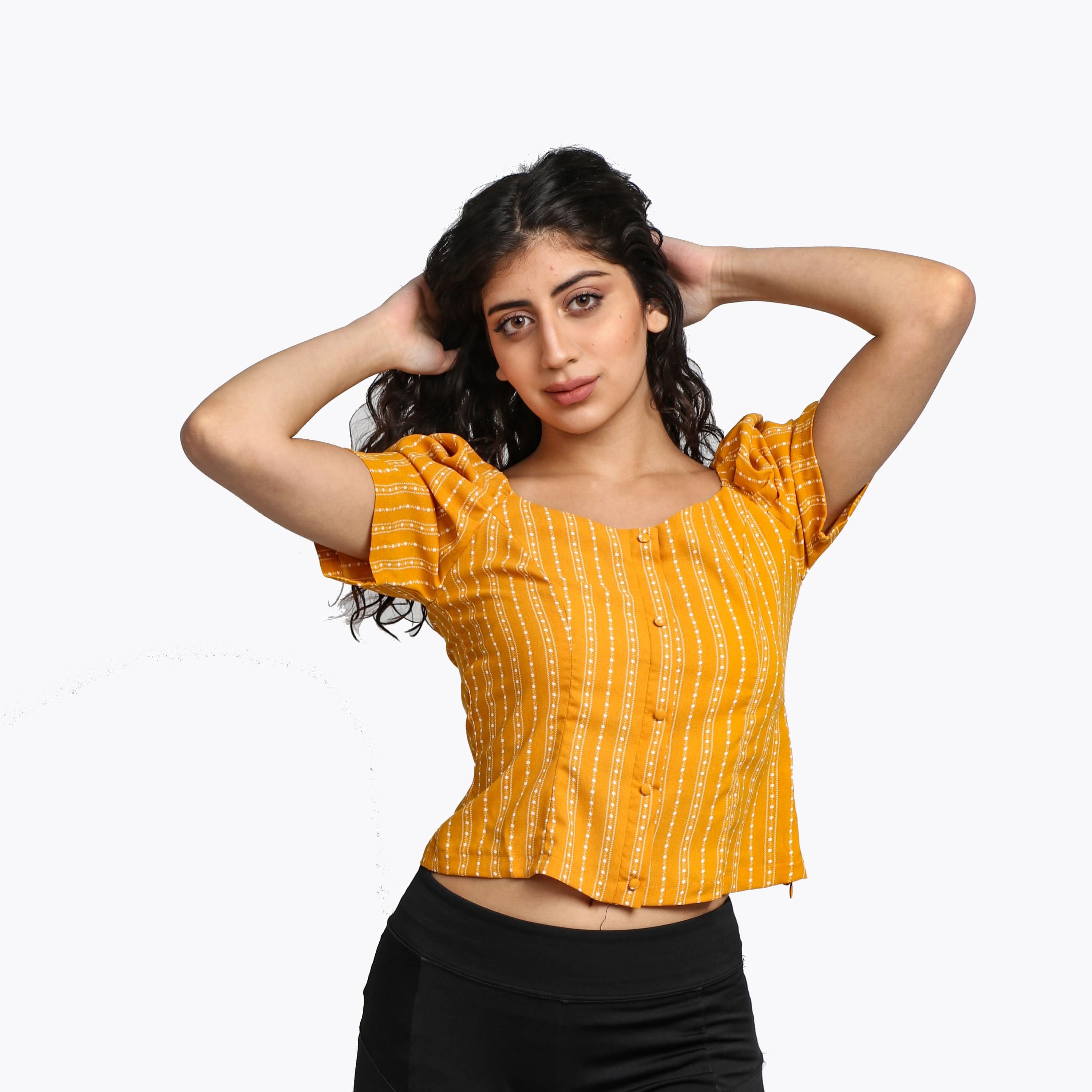 ميكا بلوزة مخططة كم قصير منفوخة نسائي