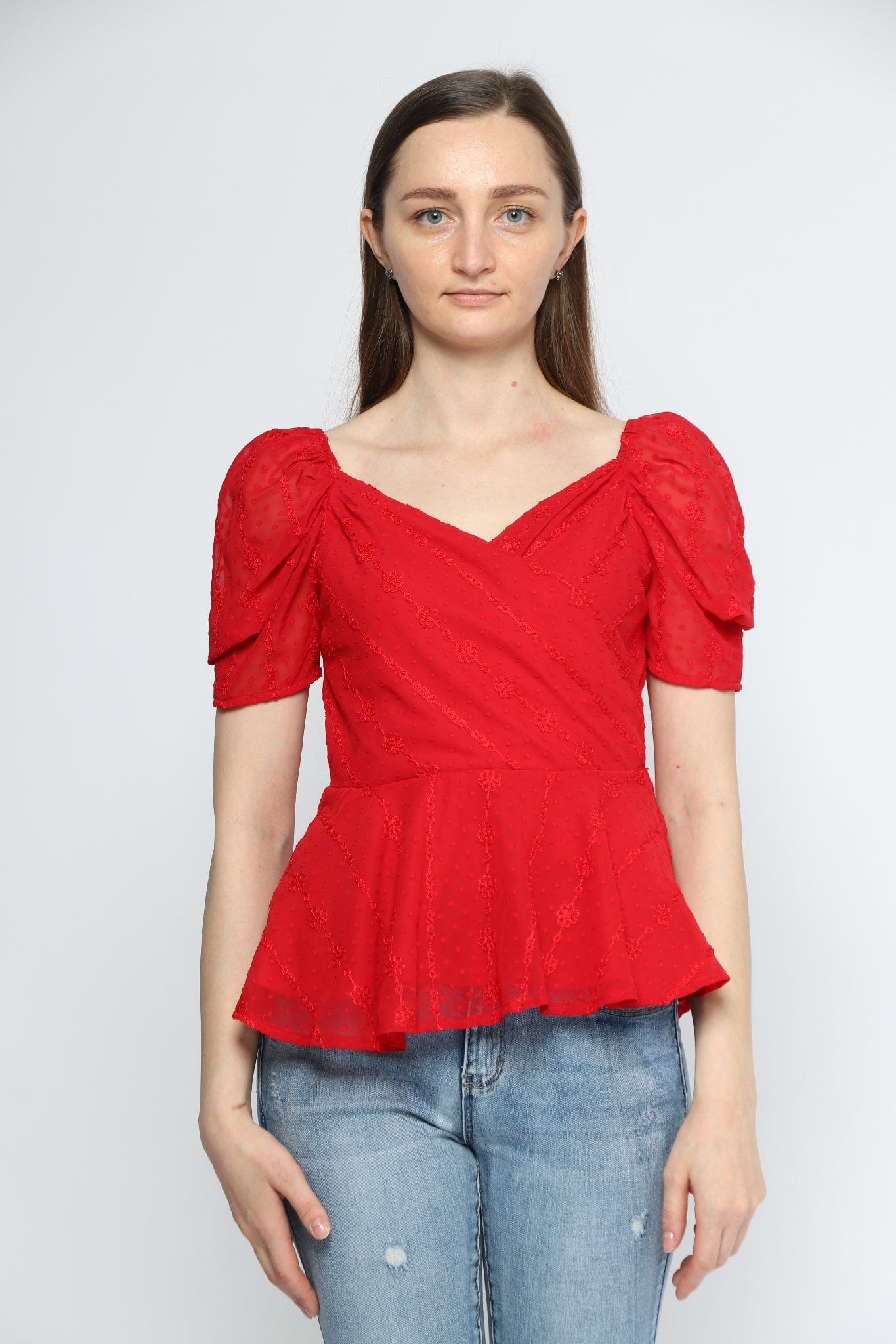 ميكا بلوزة مخصرة متداخلة الصدر نص كم بف نسائي