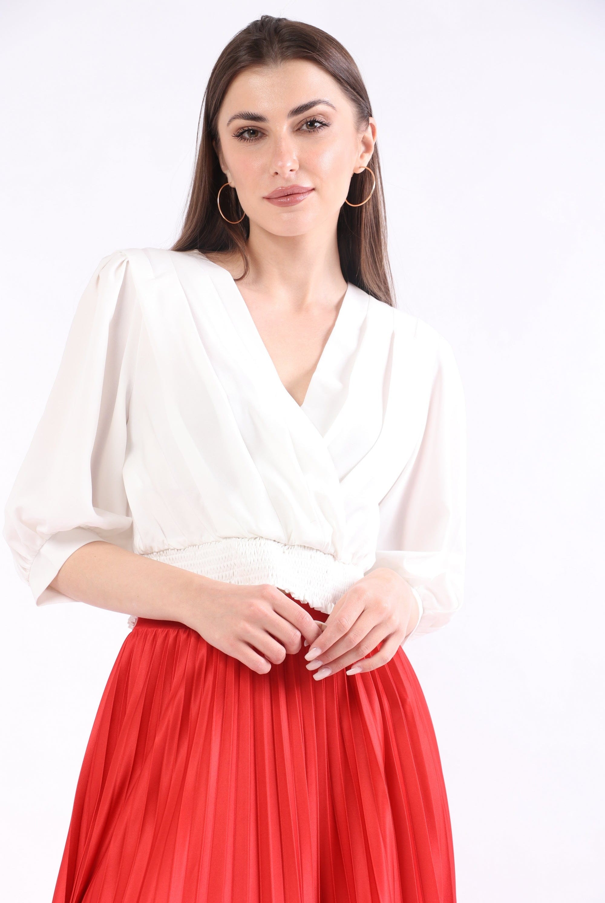 ميكا بلوزة سادة لف 3/4 كم واسع