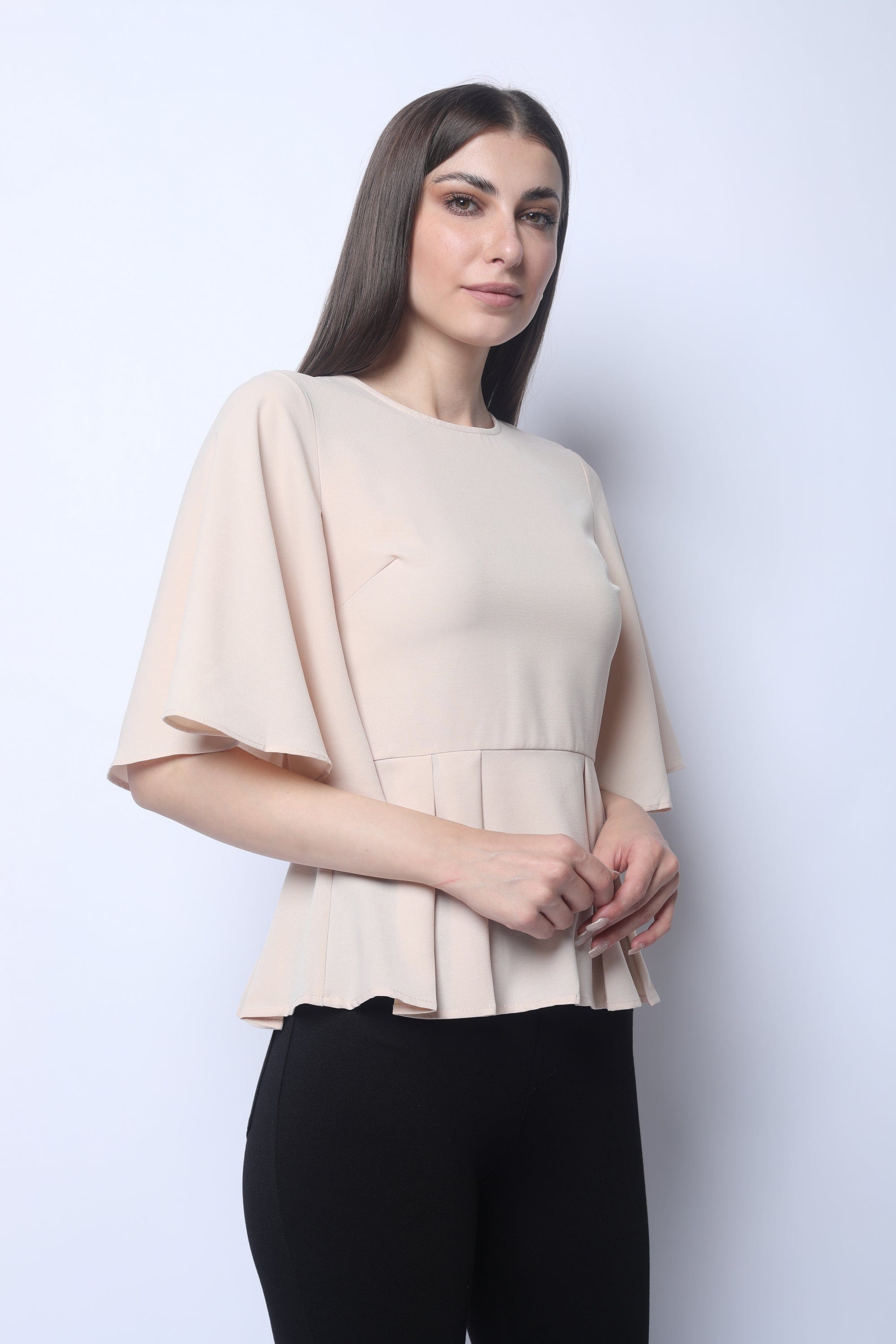 ميكا بلوزة رسمية نص كم كلوش من الأسفل نسائي