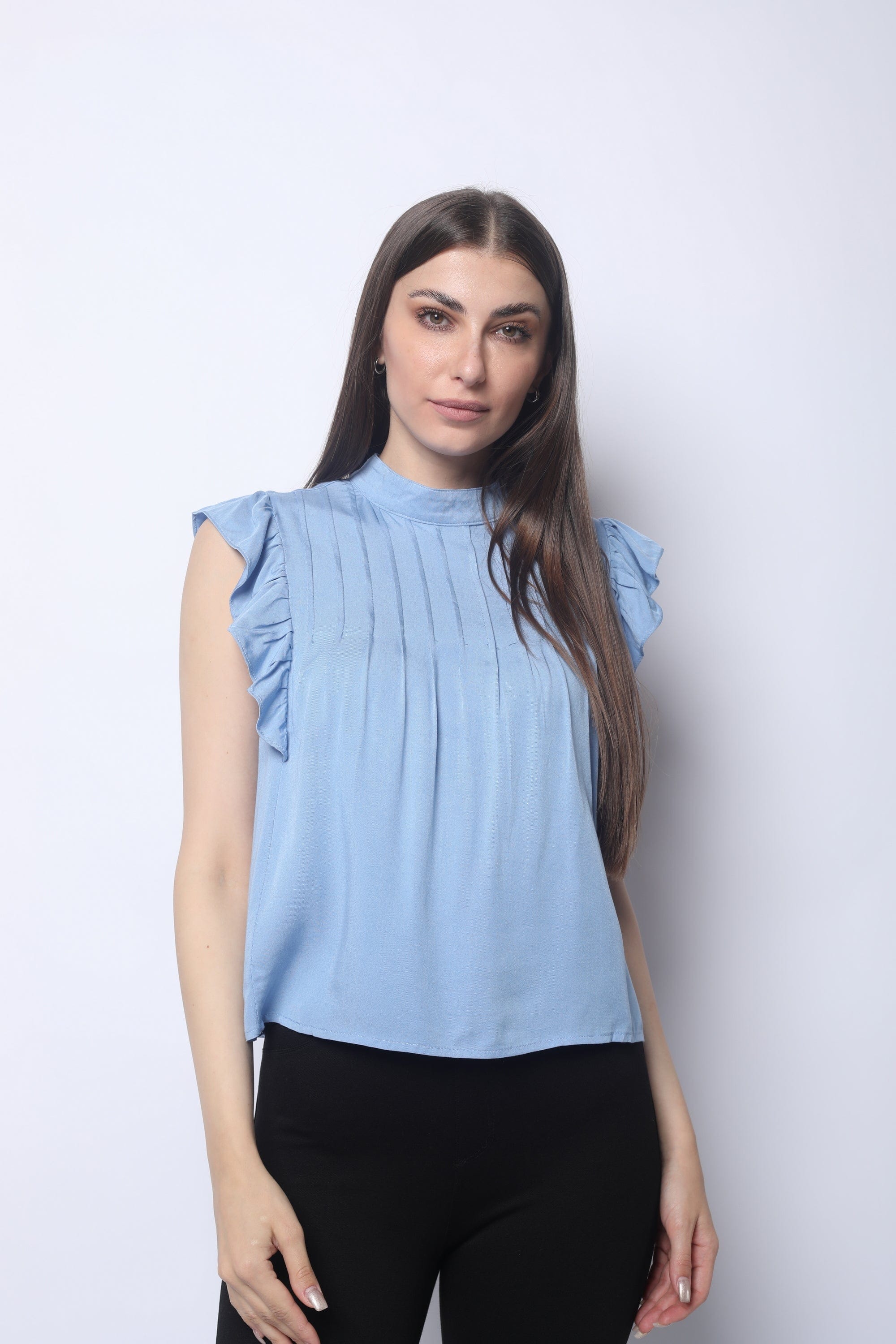 ميكا بلوزة بأكمام قصيرة فراشة بكسرات خفيفة