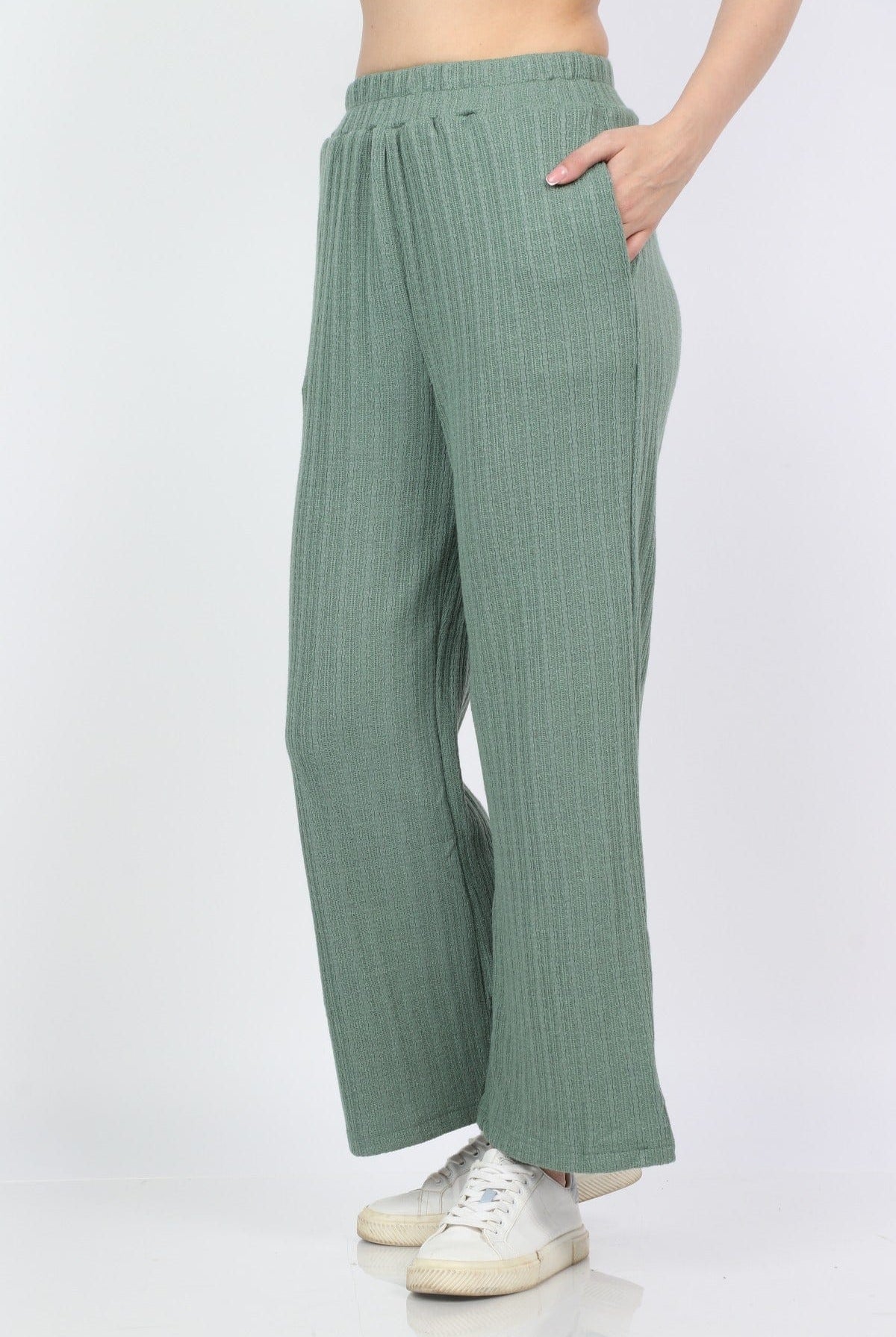 ميكا بنطلون سادة واسع مضلع بجيوب نسائي