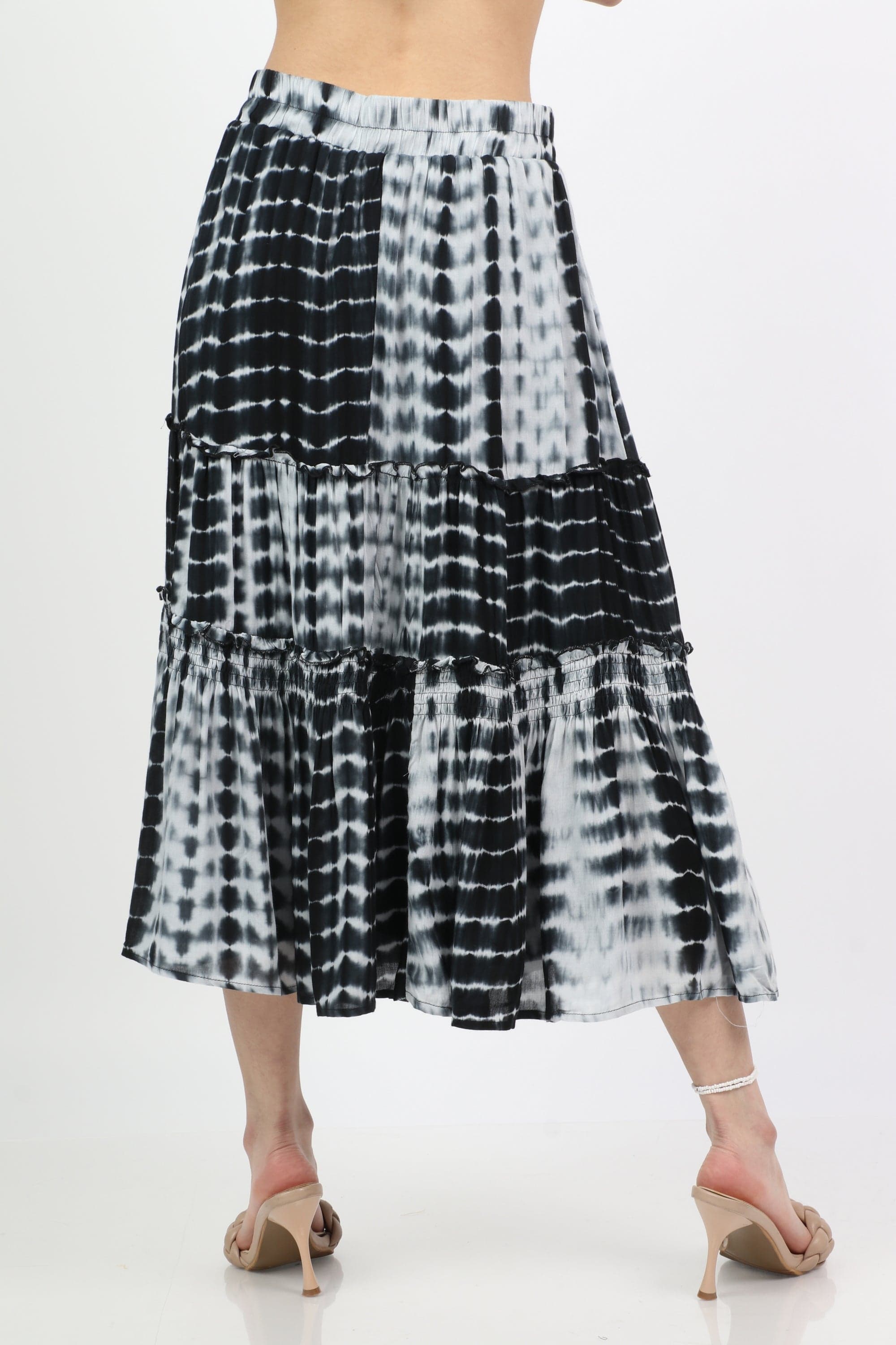 ميكا تنورة ميدي مصبوغة مزينة بكشكش واسعة