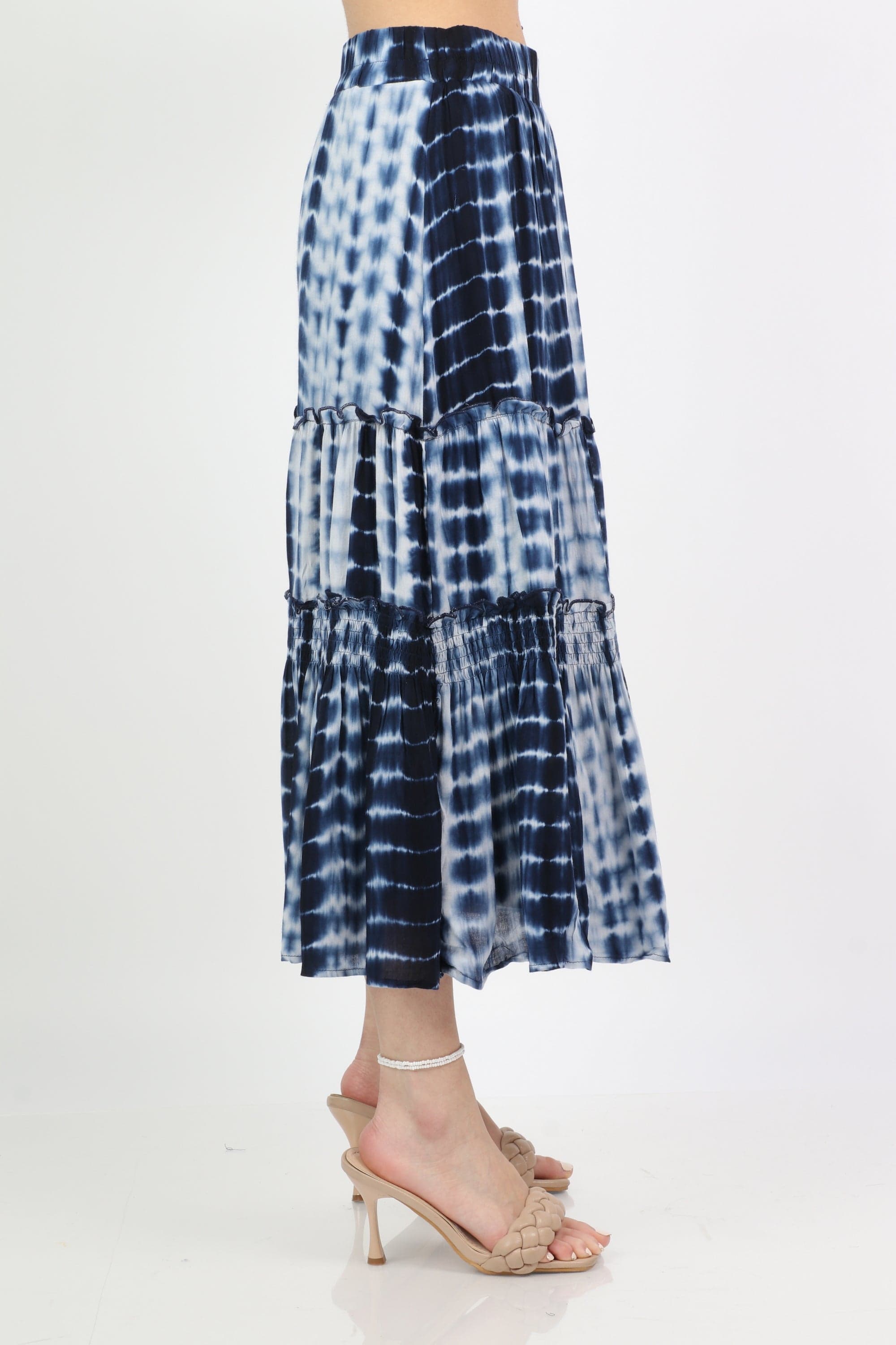 ميكا تنورة ميدي مصبوغة مزينة بكشكش واسعة