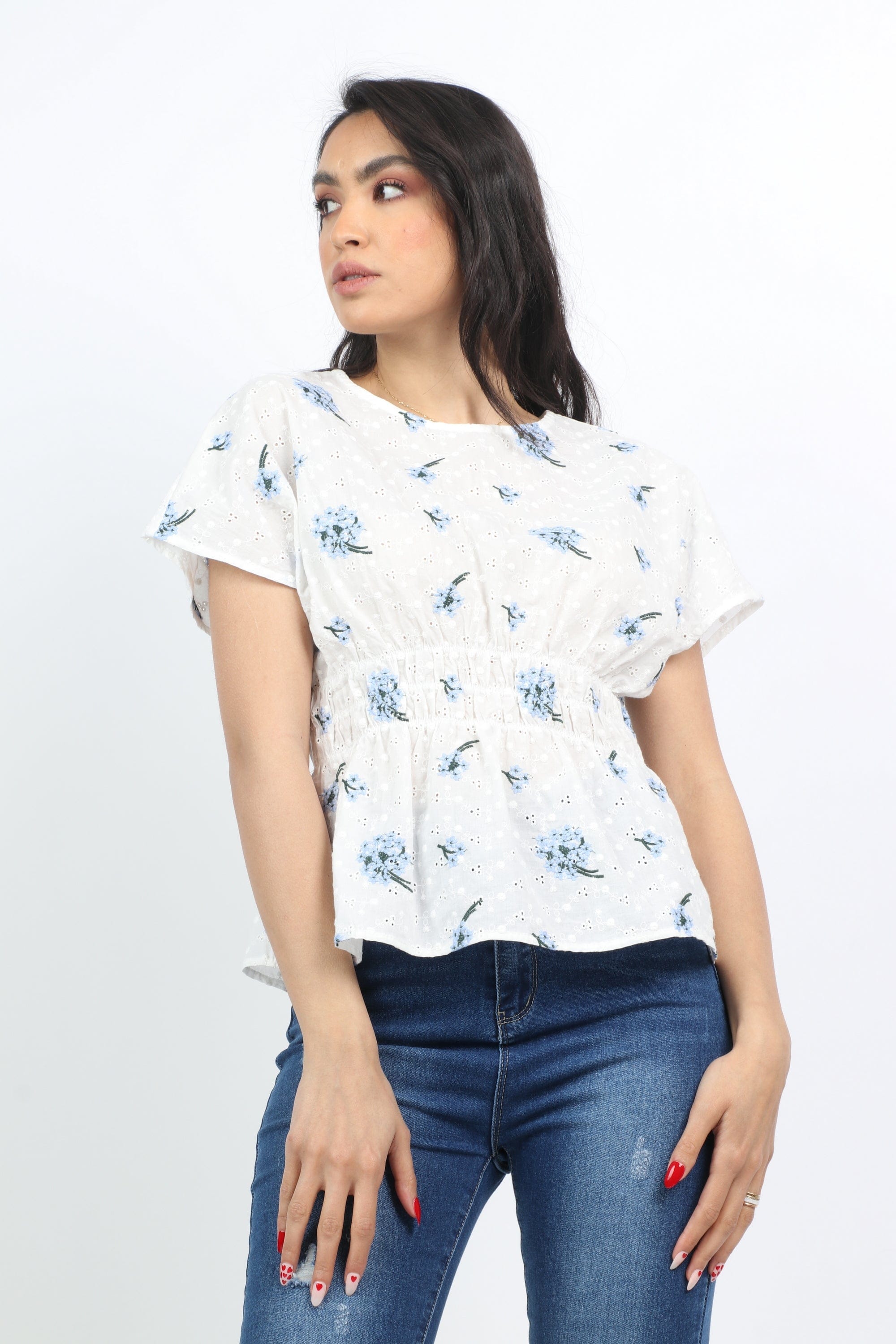 ميكا بلوزة مشجرة مخصرة كم قصير نسائي