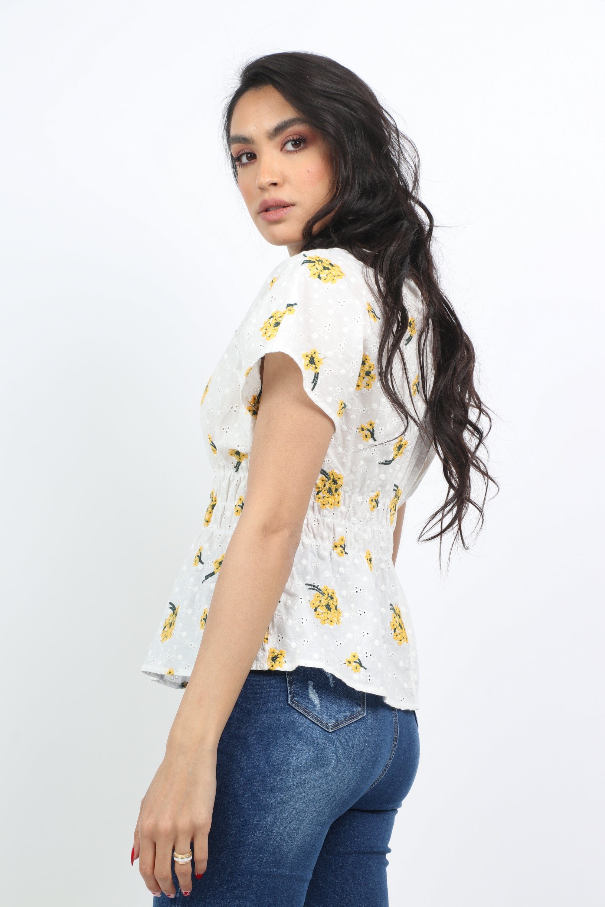 ميكا بلوزة مشجرة مخصرة كم قصير نسائي