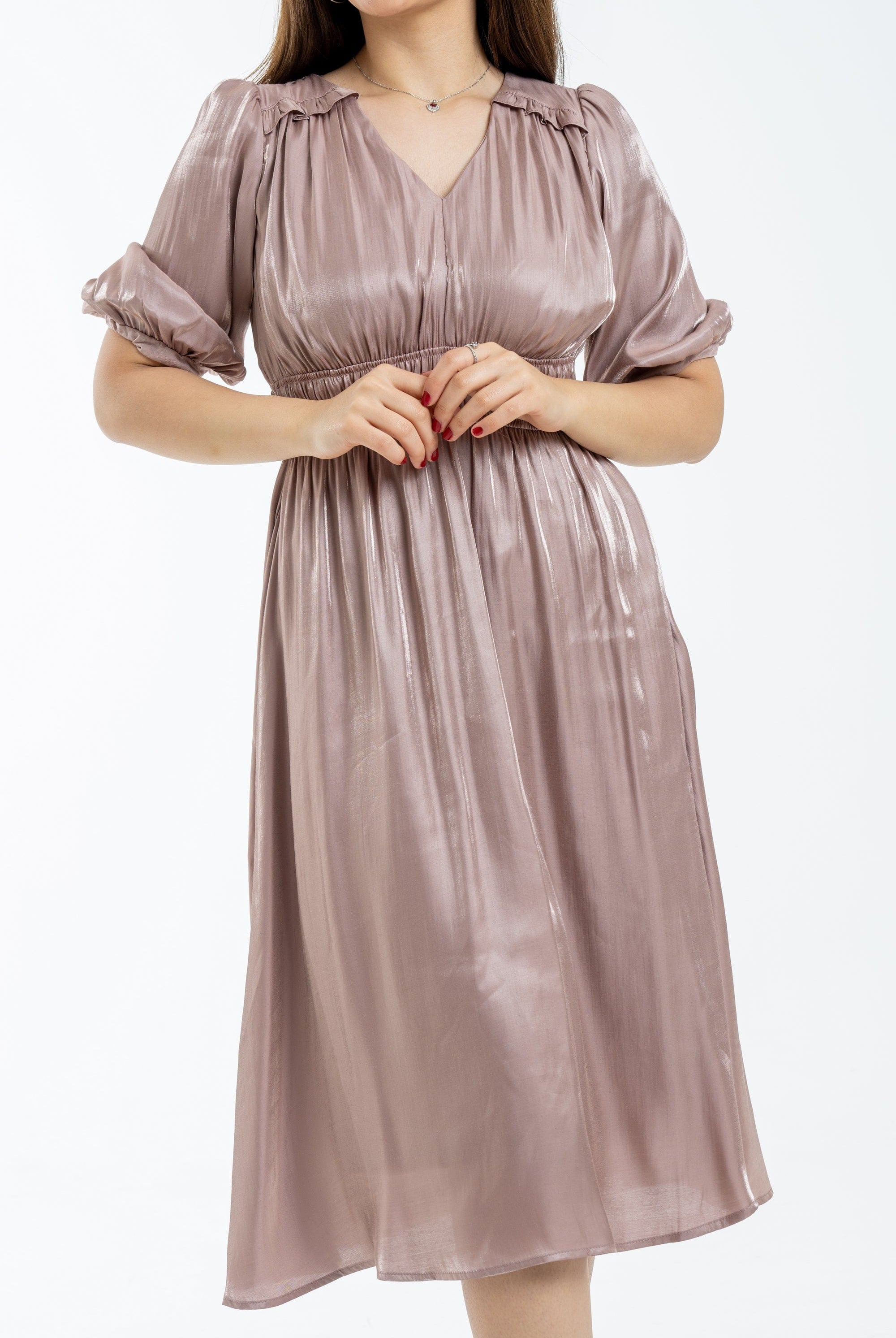 ميكا فستان ميدي مخصر سادة نص كم بف نسائي