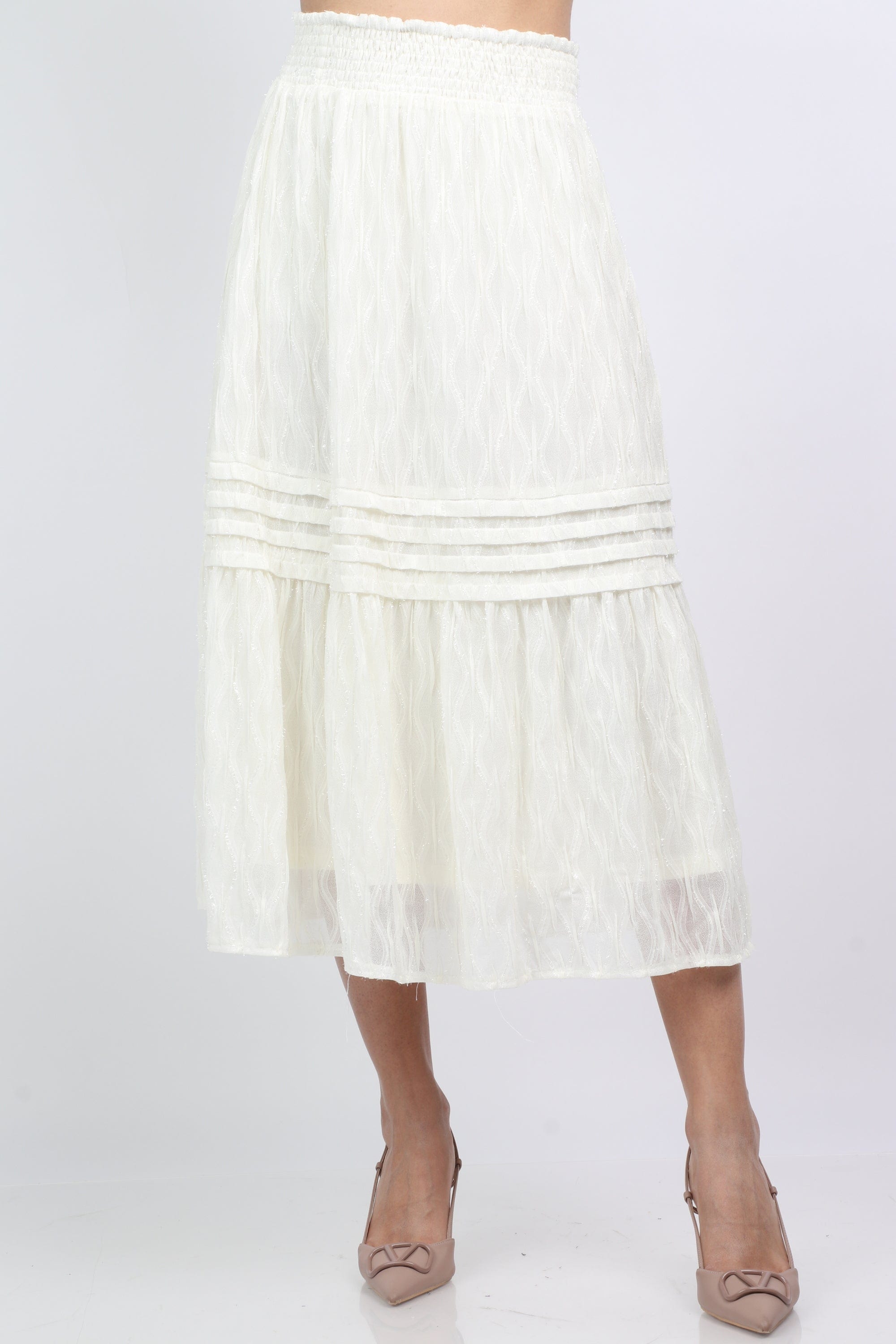 ميكا تنورة ميدي مطرزة بالخرز طبقتين