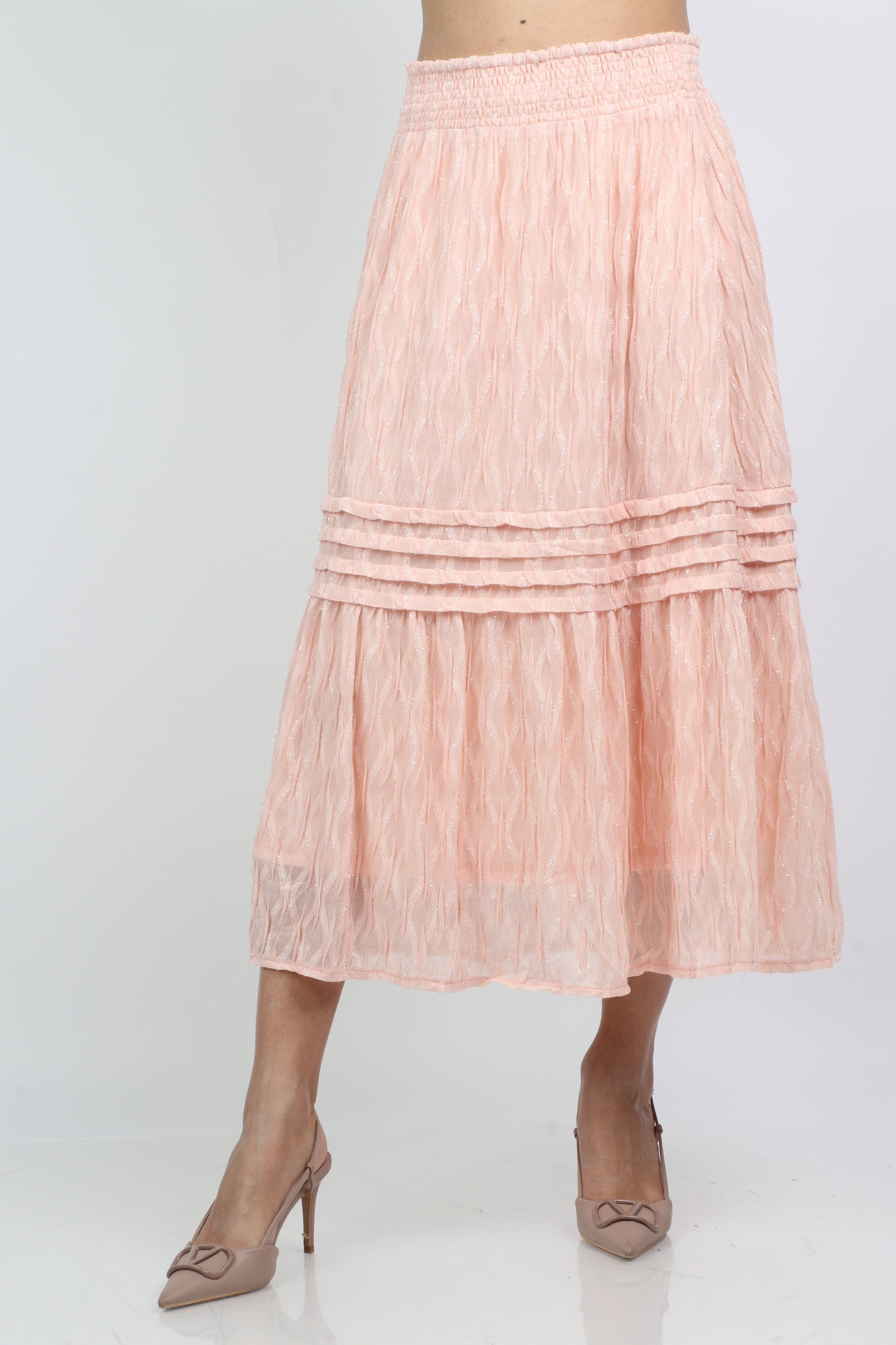 ميكا تنورة ميدي مطرزة بالخرز طبقتين