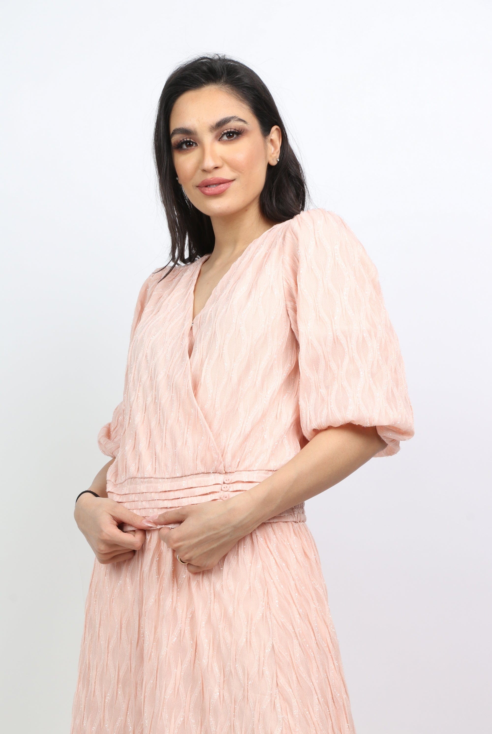 ميكا بلوزة سهرة مطرزة ملفوفة سبعة 3/4 كم نسائي