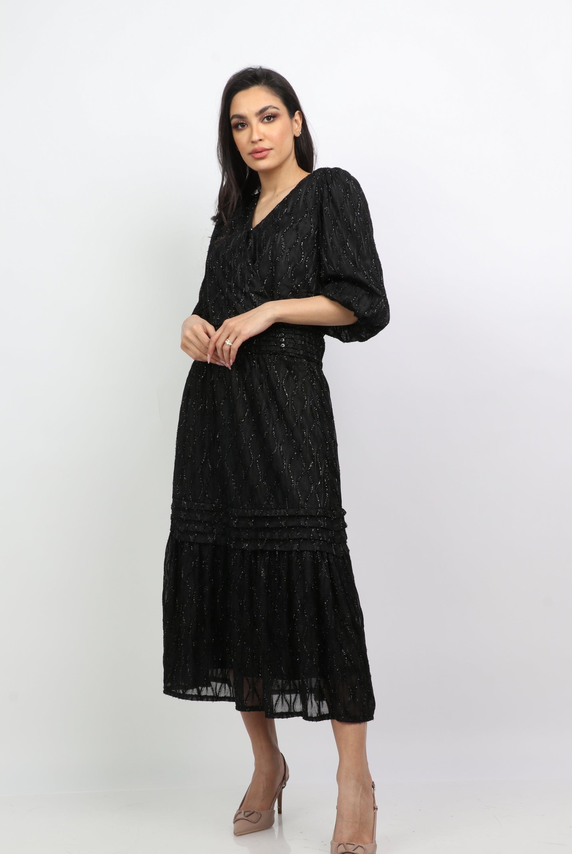 ميكا بلوزة سهرة مطرزة ملفوفة سبعة 3/4 كم نسائي