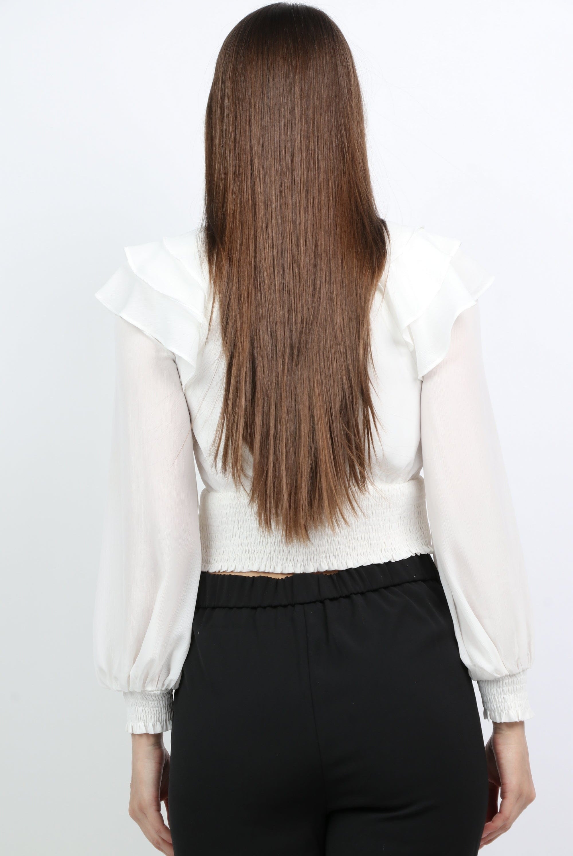 ميكا توب سادة بصدر فتحة مكشكش كم طويل نسائي