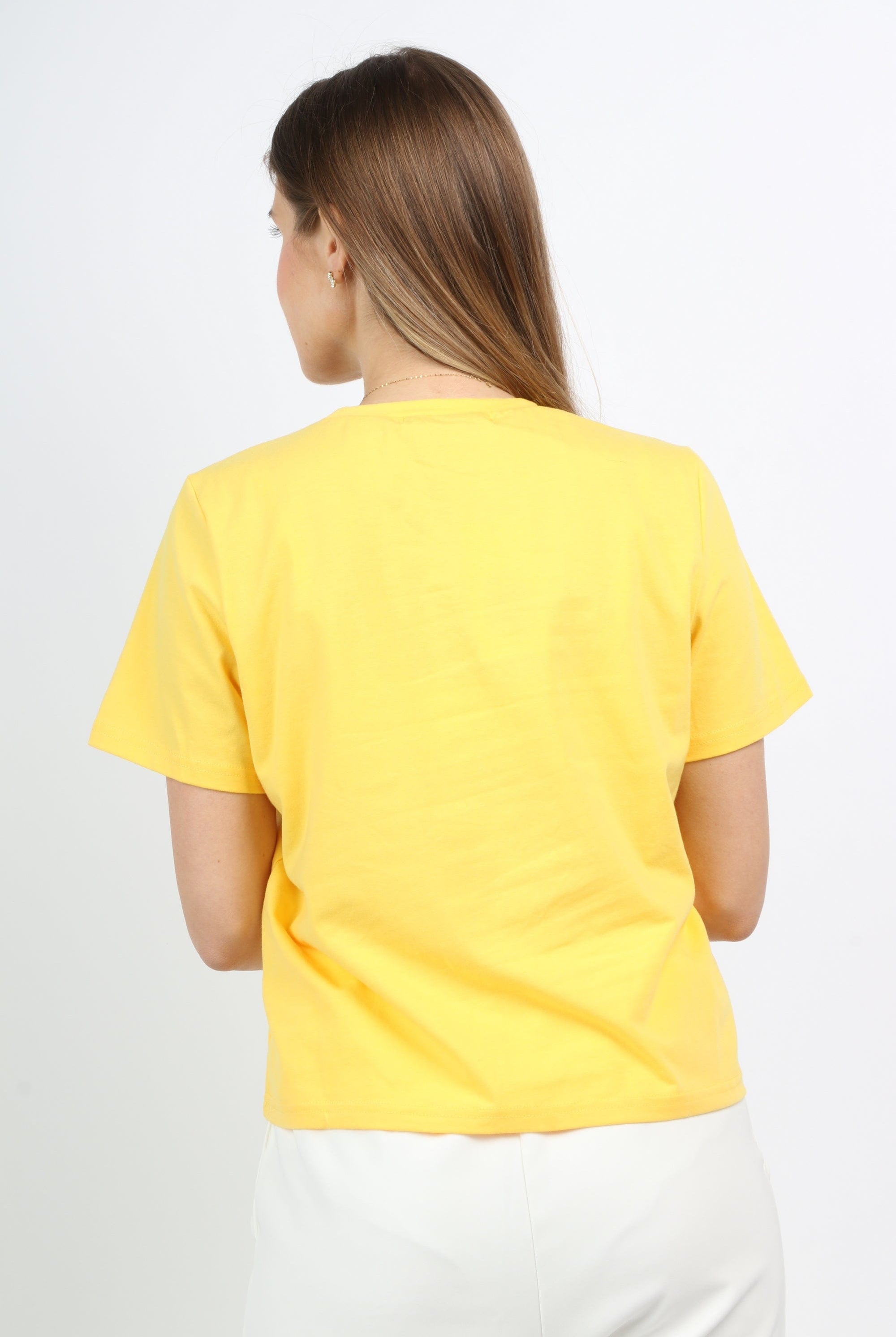 ميكا بلوزة كاجوال قطنية بفتحة دائرية كم قصير نسائي