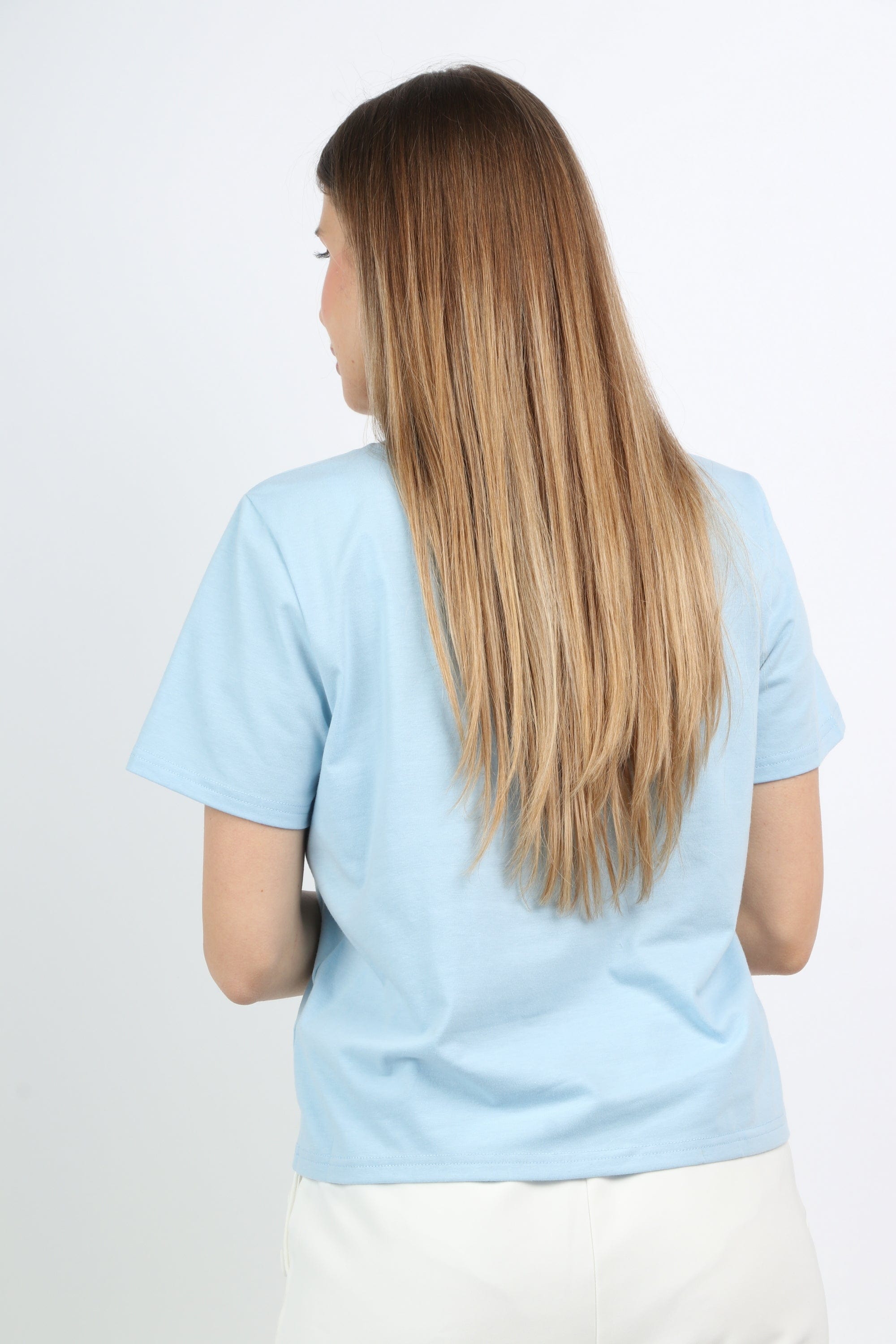 ميكا بلوزة كاجوال قطنية بفتحة دائرية كم قصير نسائي