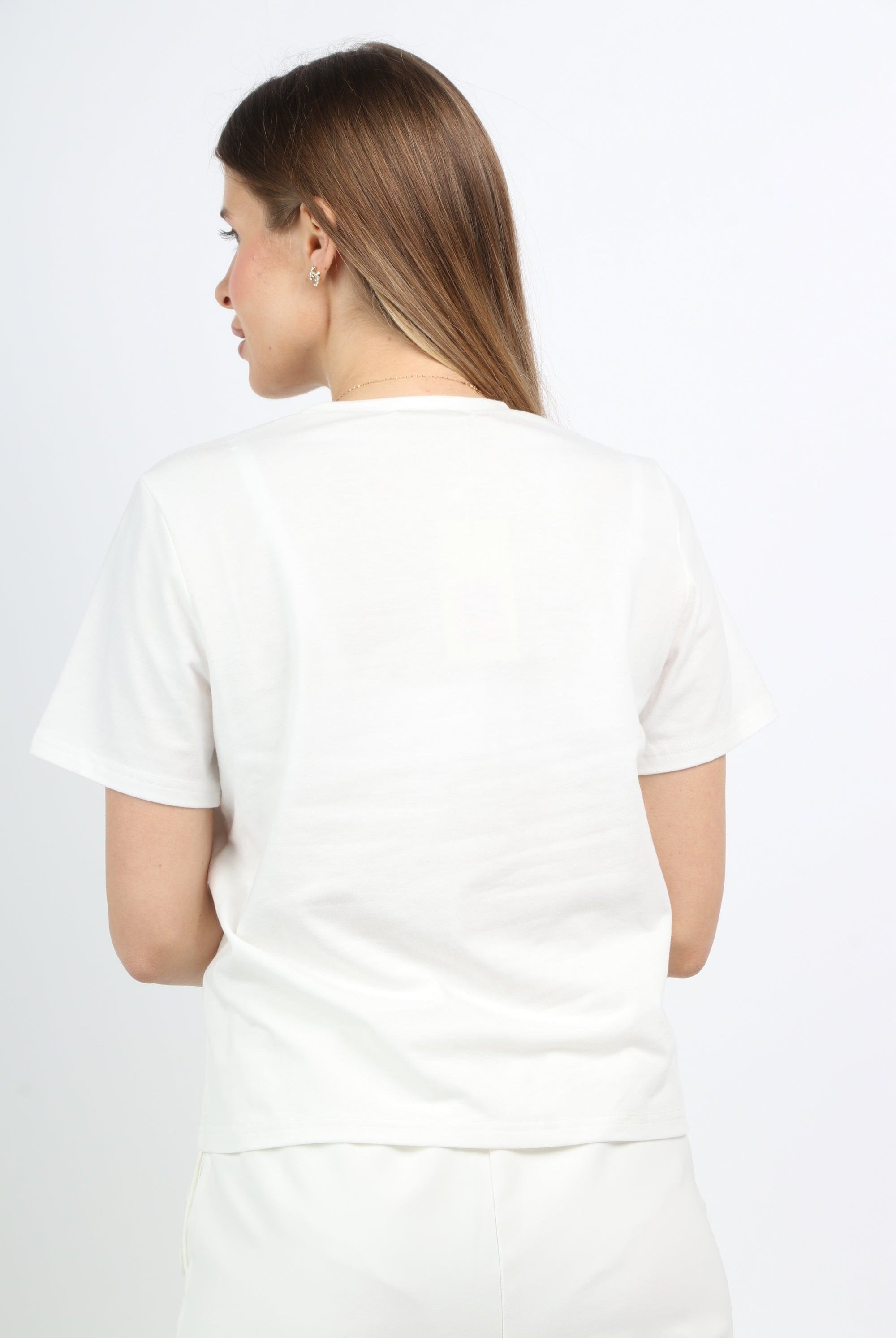 ميكا بلوزة كاجوال قطنية بفتحة دائرية كم قصير نسائي