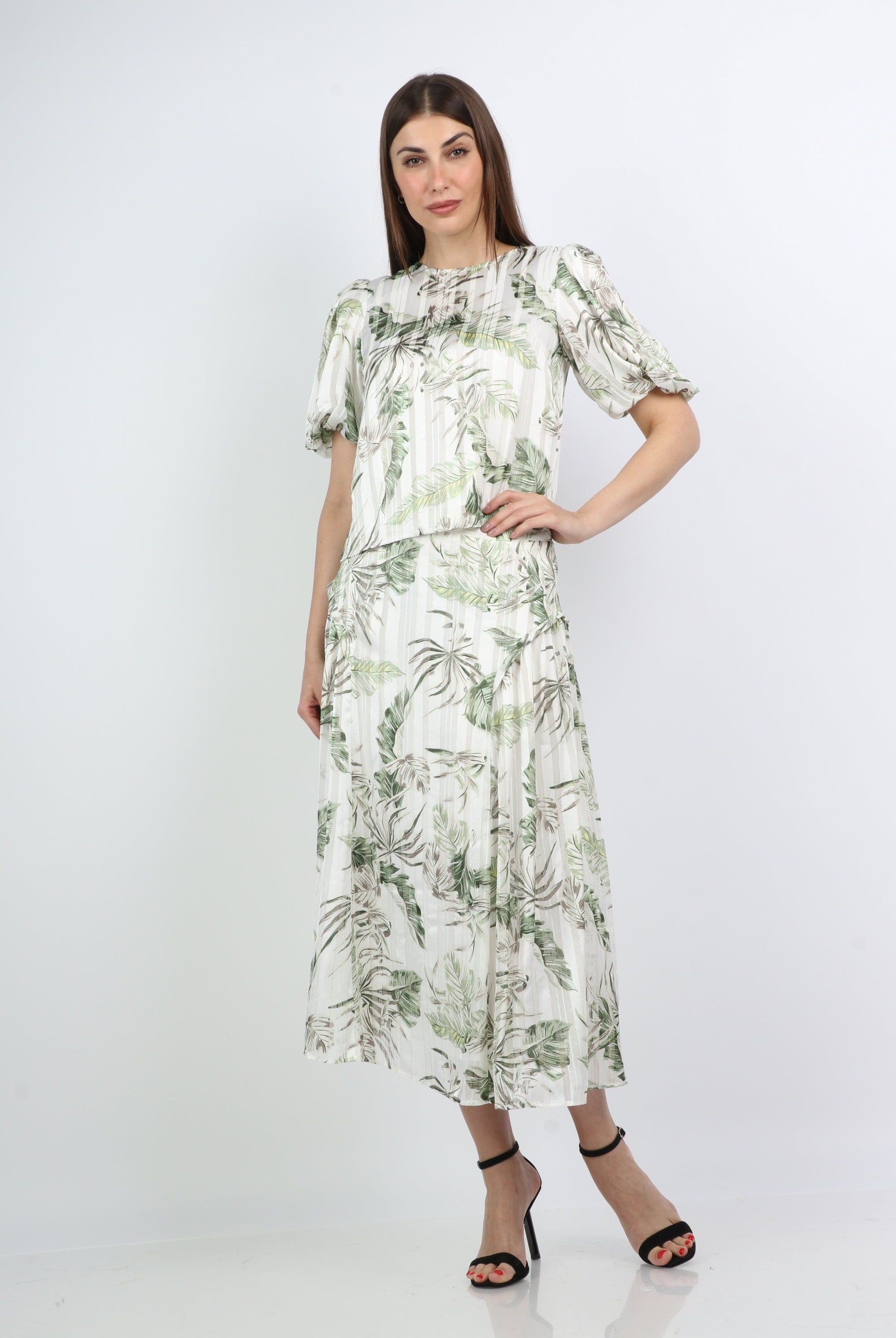 ميكا بلوزة مشجرة شيفون أكمام بف قصيرة نسائي