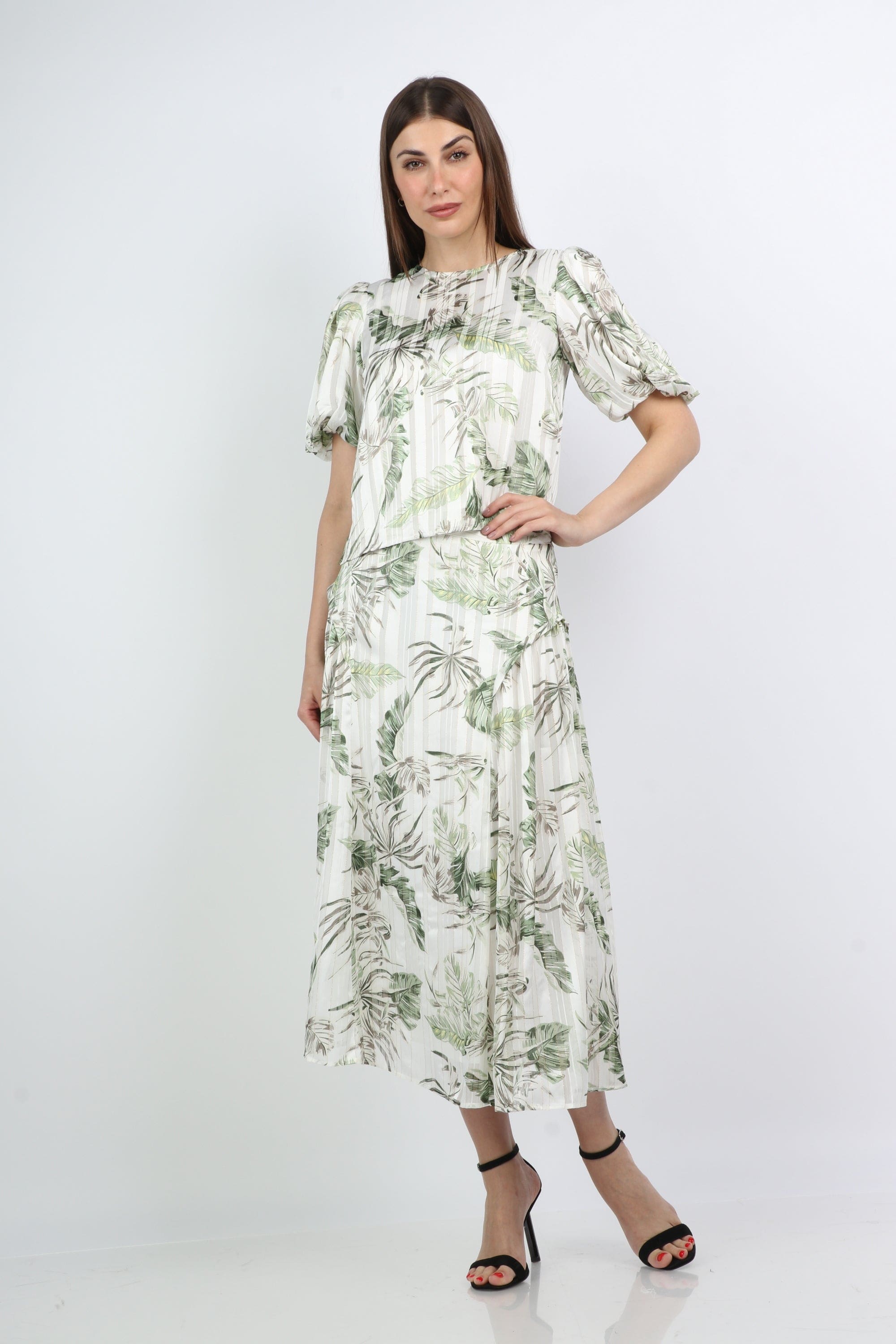 ميكا بلوزة مشجرة شيفون أكمام بف قصيرة نسائي