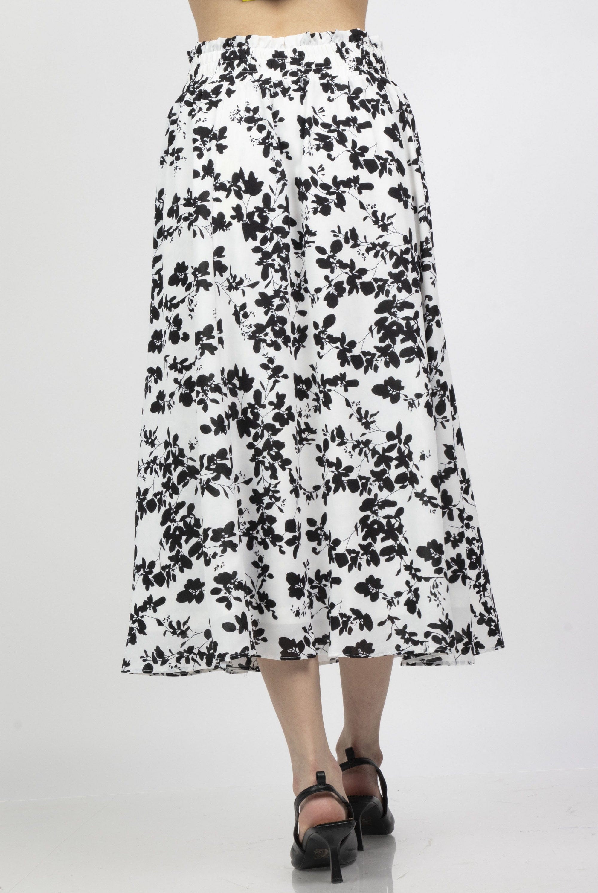 ميكا تنورة ميدي مشجرة بخصر عالي مطاط