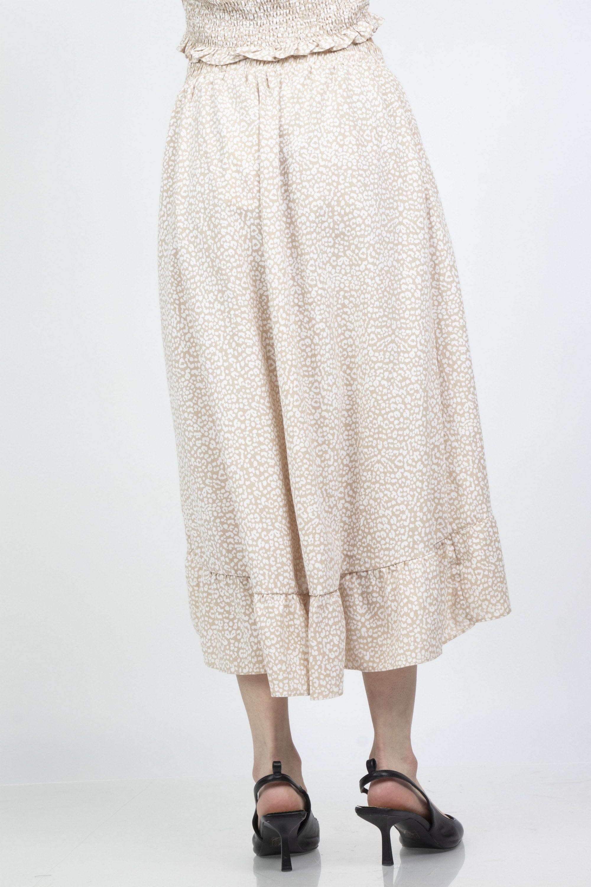 ميكا تنورة ميدي ملفوفة منقوشة بكشكش من الأطراف