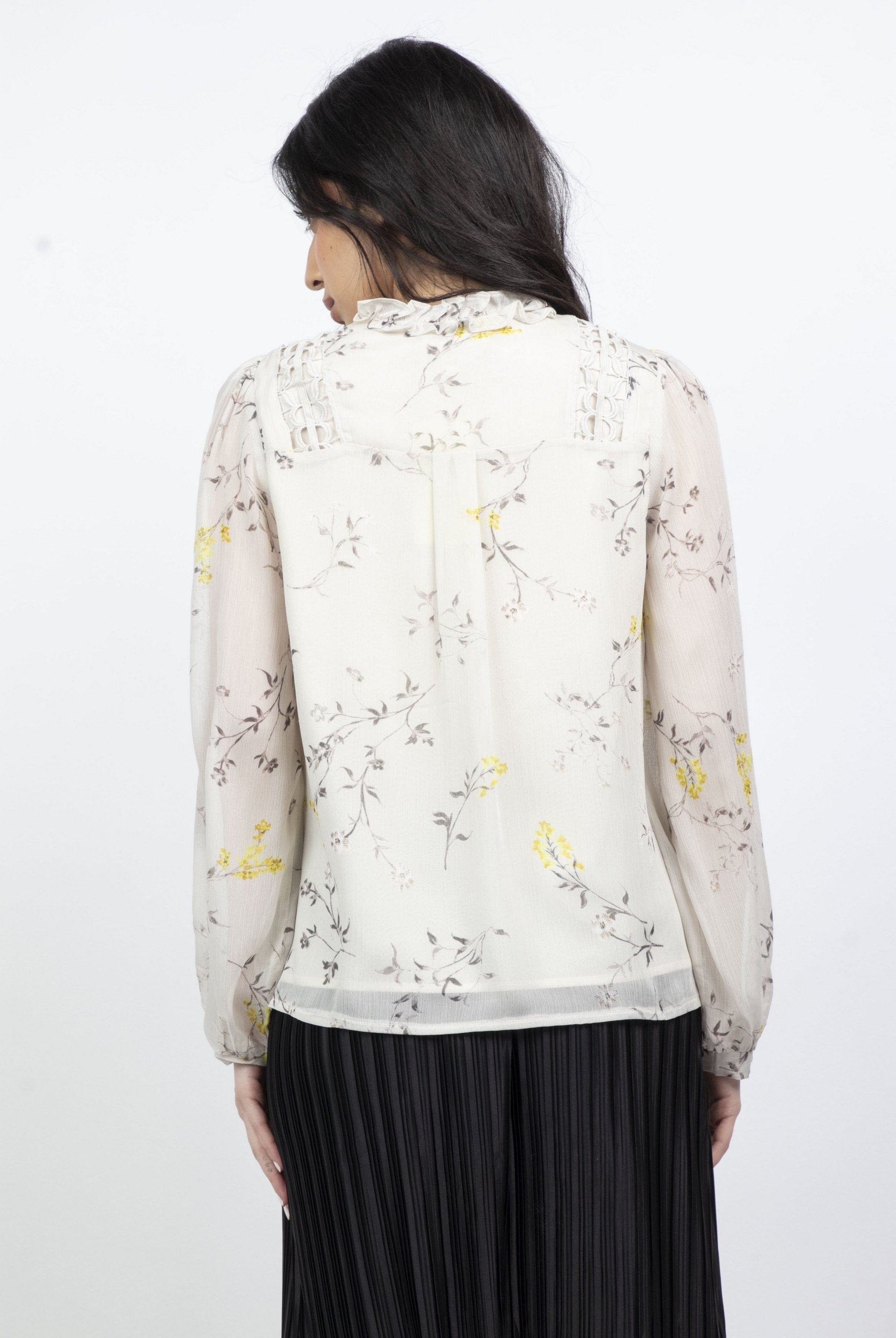 ميكا قميص مشجر بربطة عنق وكم طويل نسائي