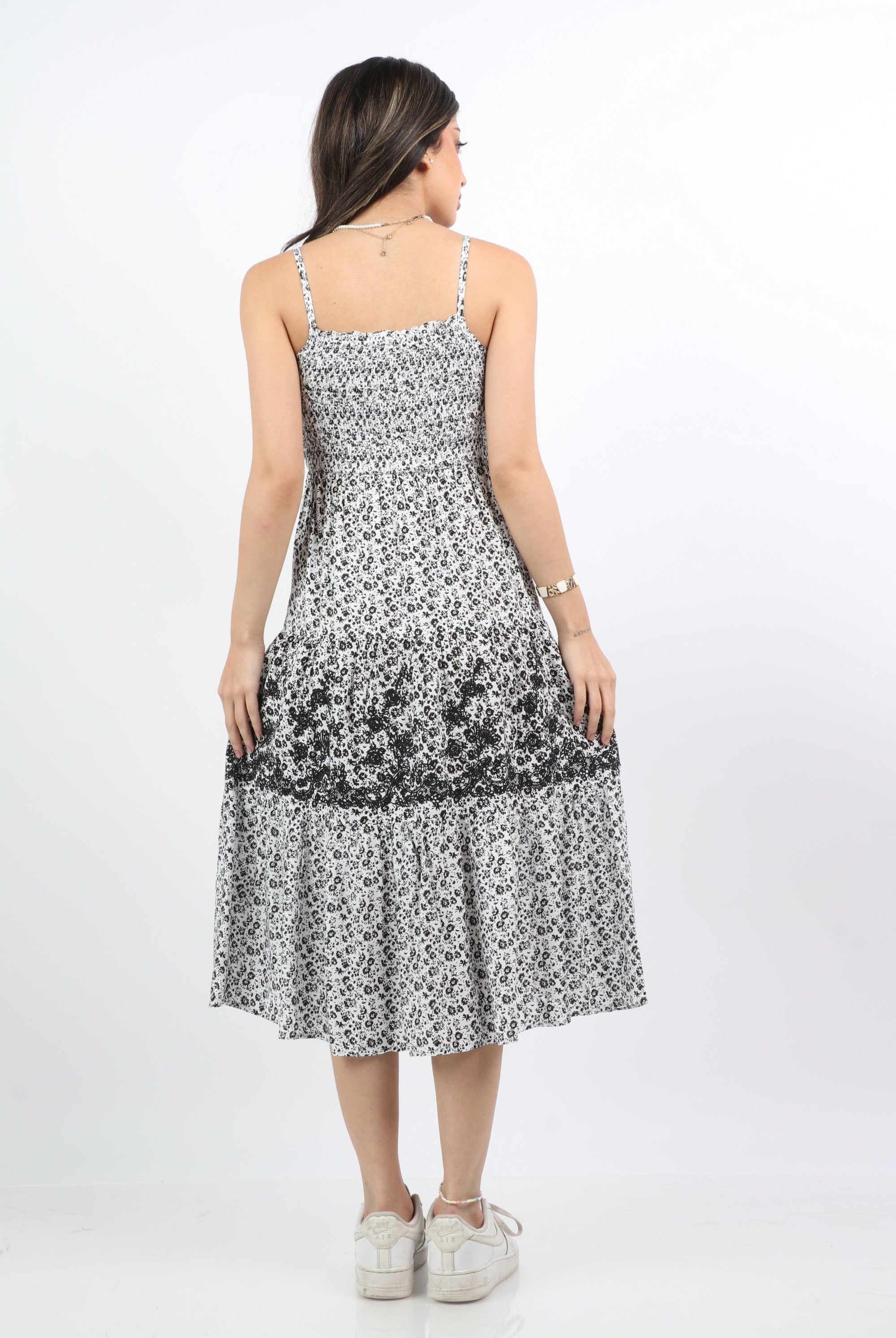 ميكا فستان ميدي حمالات رفيعة مشجر