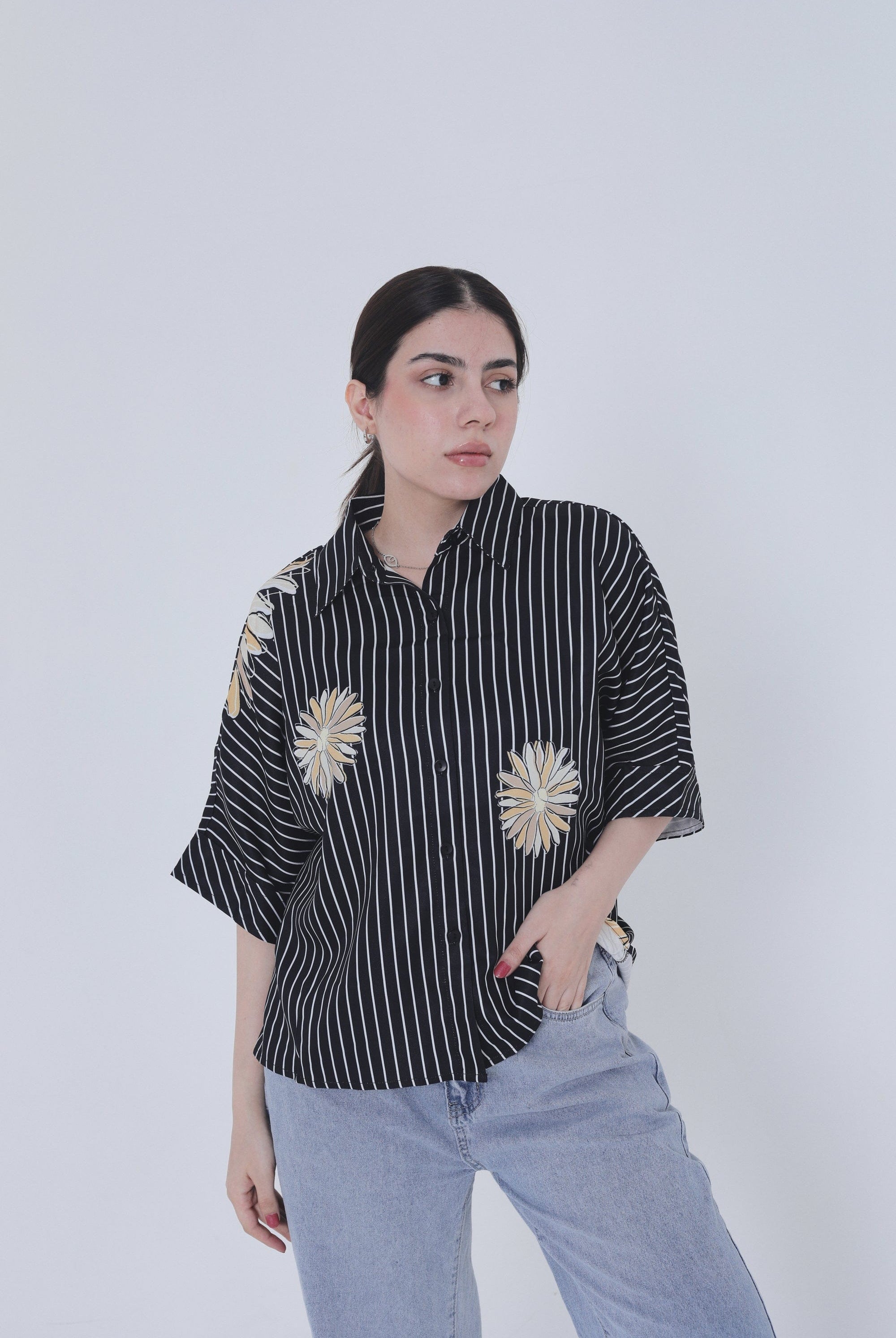 ميكا بلوزة مخططة بالطول 3/4 كم نسائي