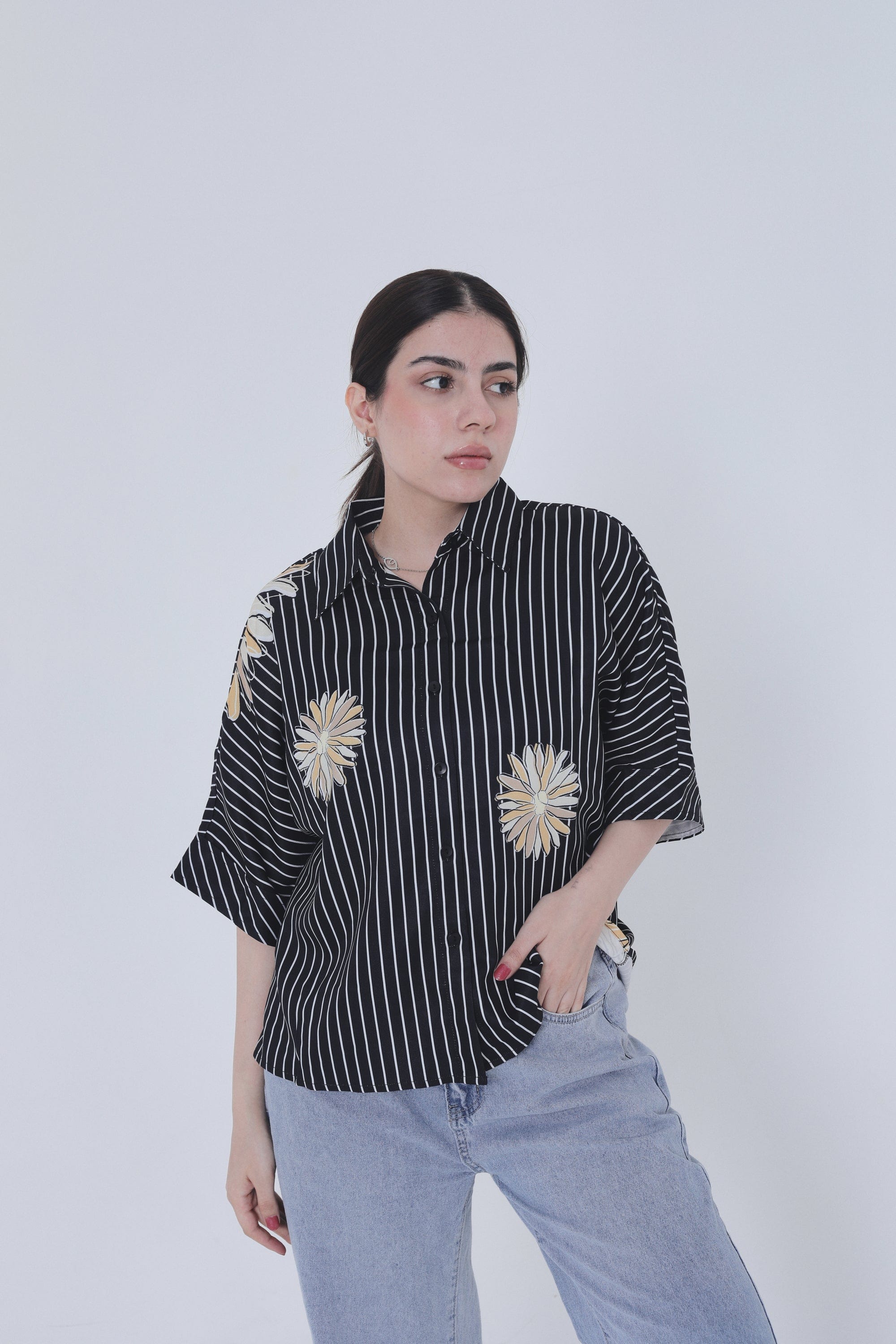 ميكا بلوزة مخططة بالطول 3/4 كم نسائي