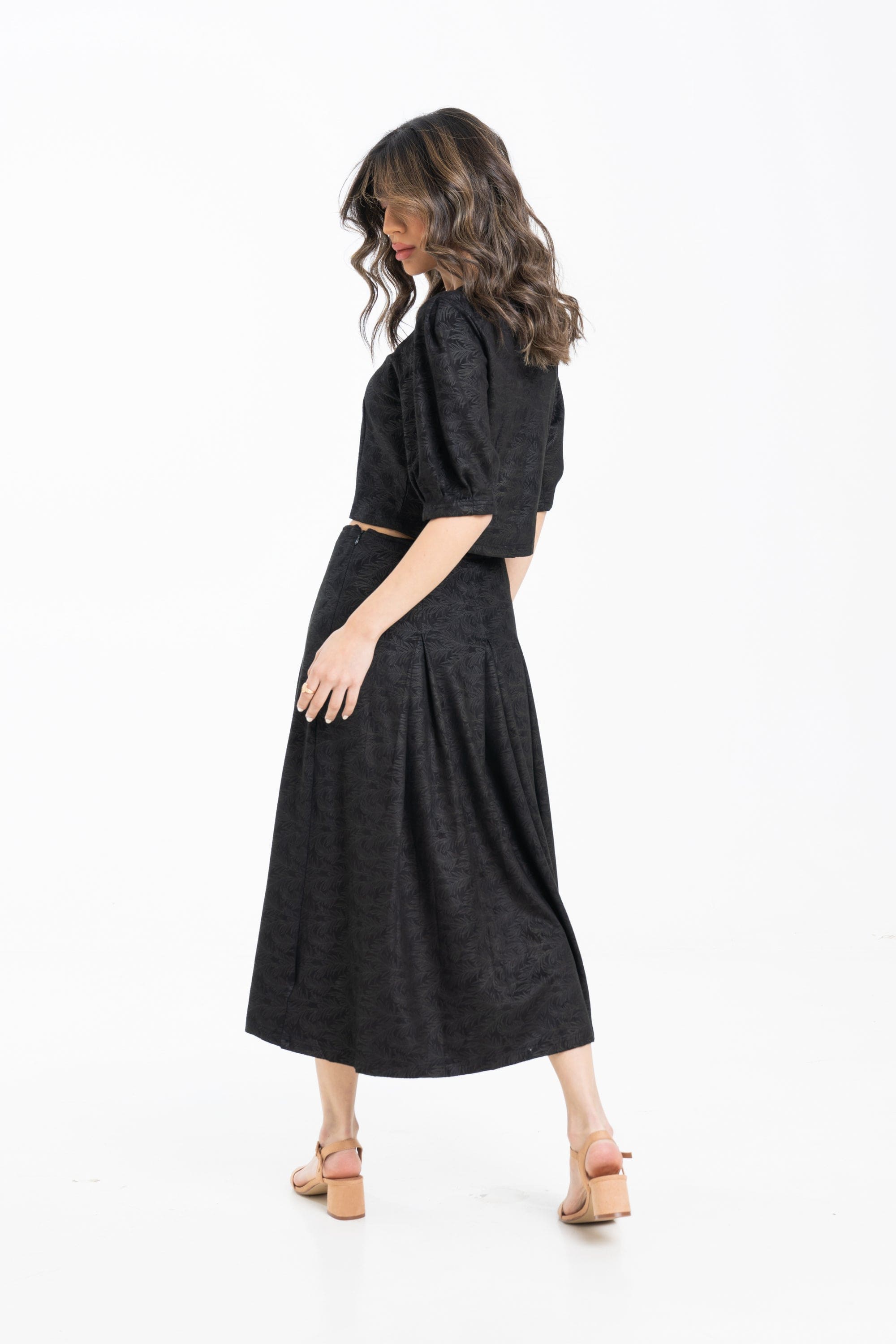 ميكا توب قصير خصر مرتفع كم قصير بف سادة نسائي