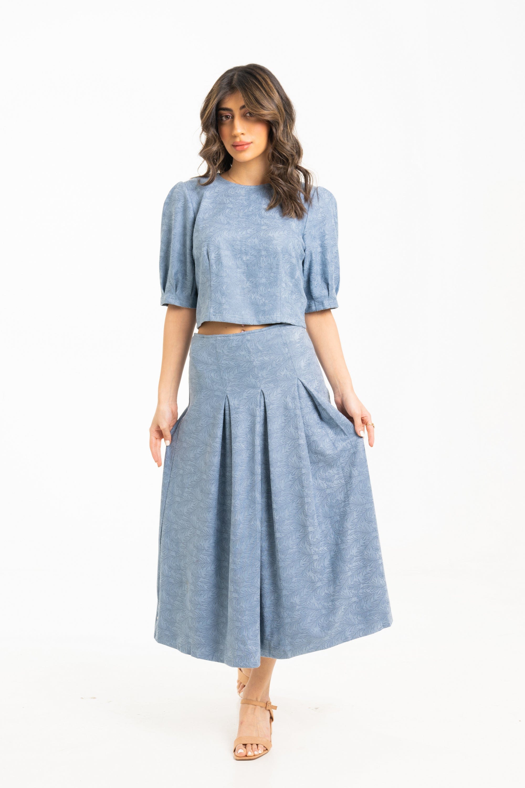 ميكا توب قصير خصر مرتفع كم قصير بف سادة نسائي