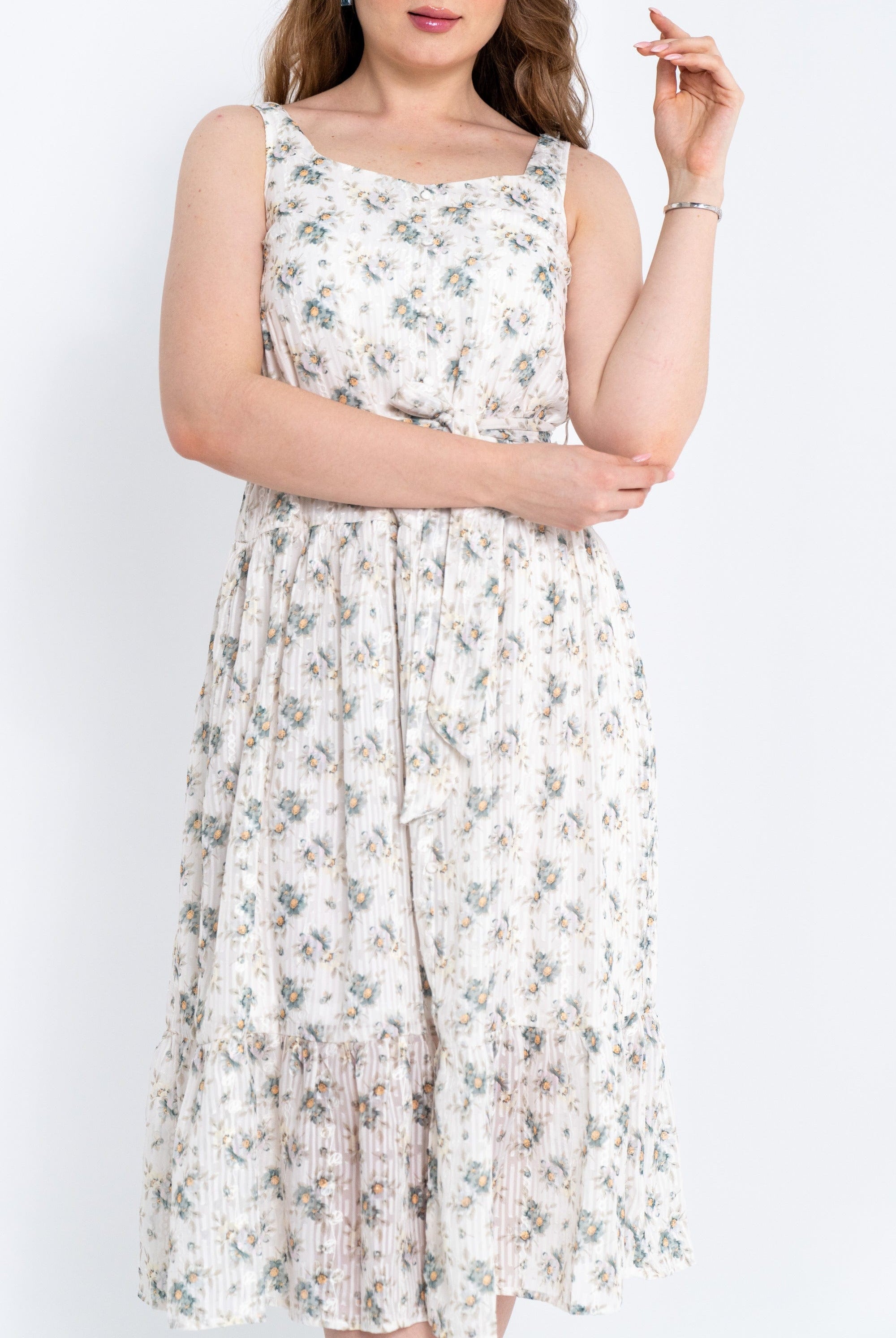 ميكا فستان ميدي مشجر كت بحزام على الخصر واسع من أسفل نسائي