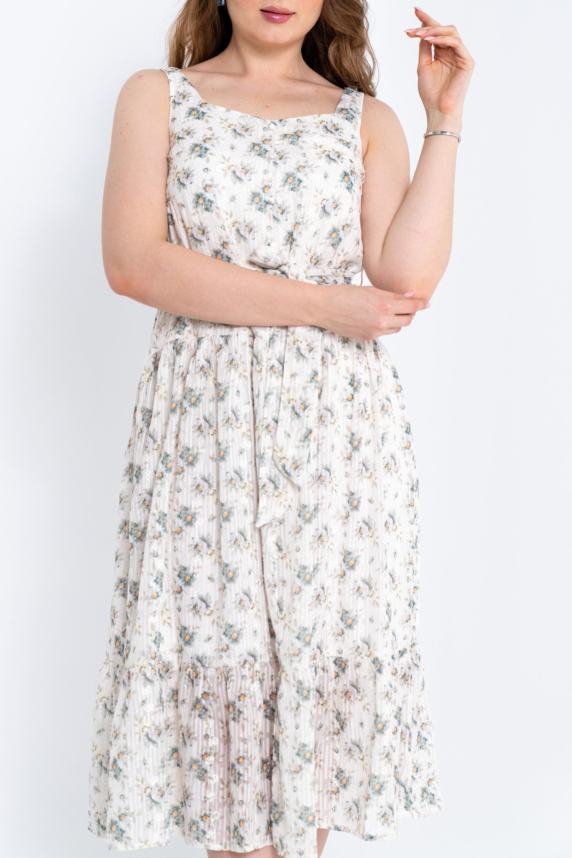 ميكا فستان ميدي مشجر كت بحزام على الخصر واسع من أسفل نسائي