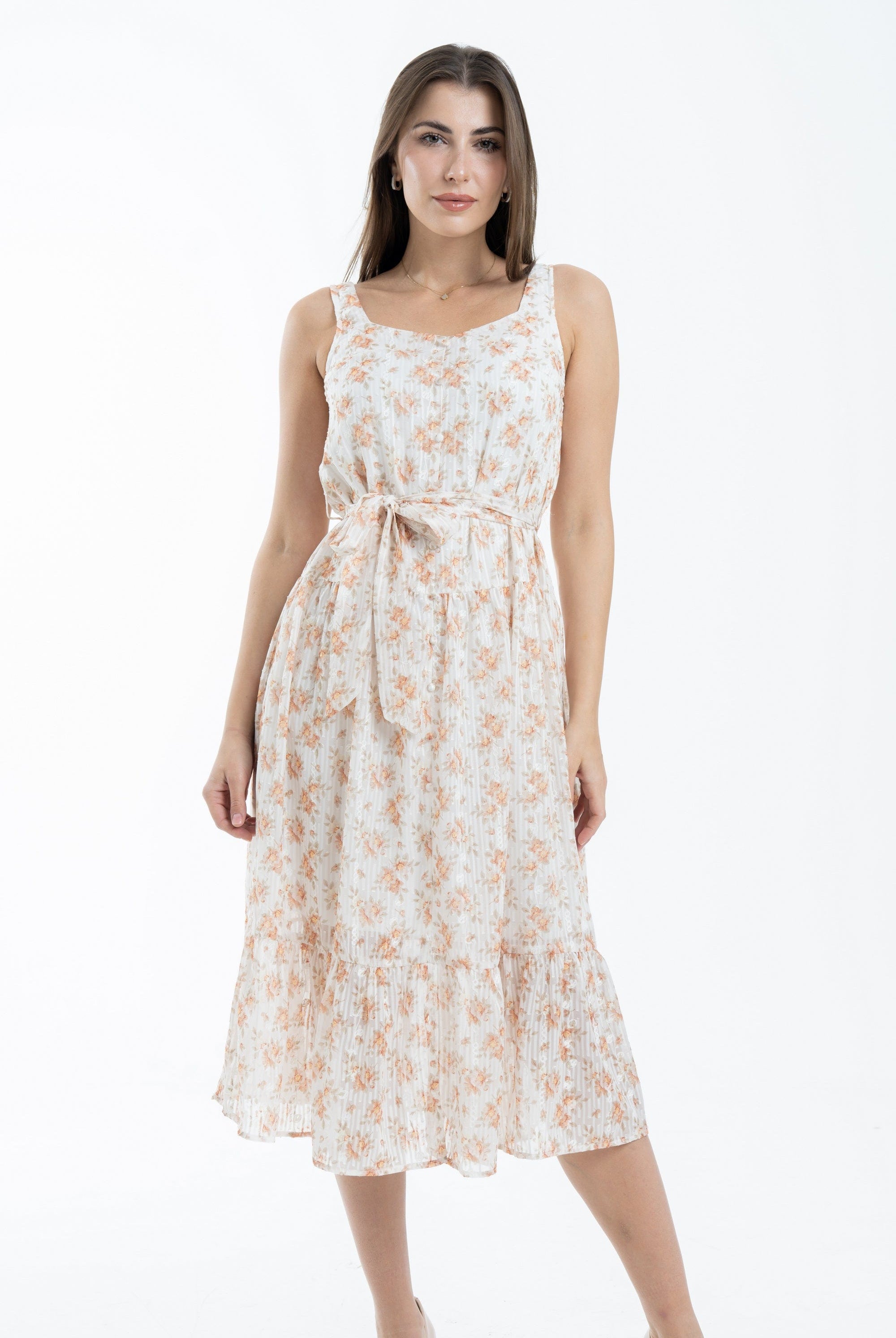 ميكا فستان ميدي مشجر كت بحزام على الخصر واسع من أسفل نسائي