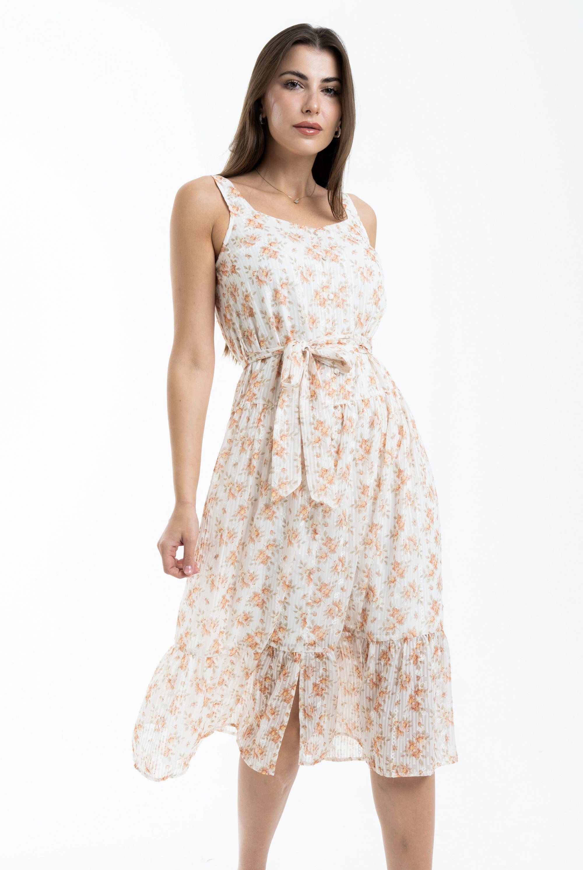 ميكا فستان ميدي مشجر كت بحزام على الخصر واسع من أسفل نسائي