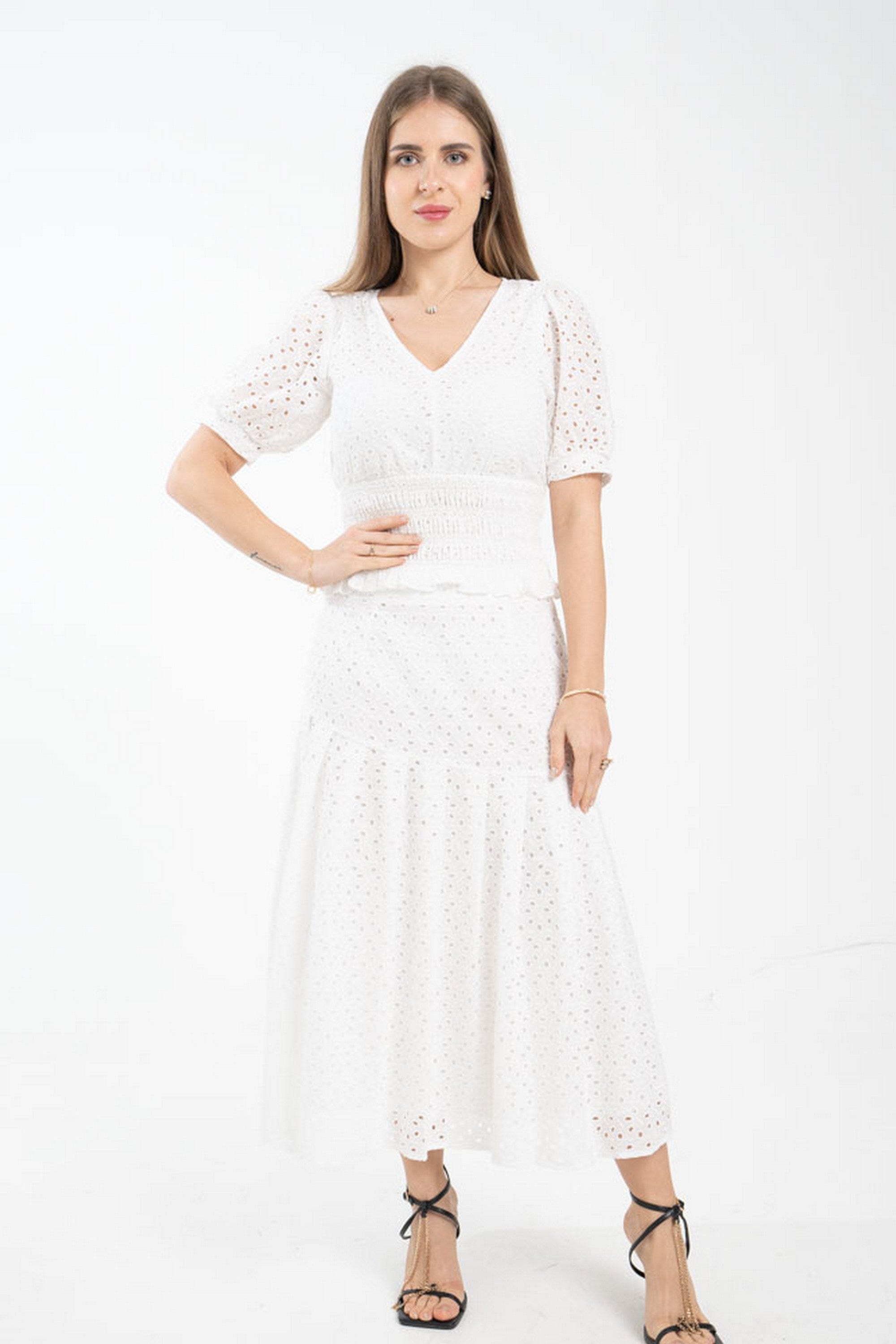 ميكا توب مخرم مخصر بفتحة صدر سبعة نص كم بف نسائي