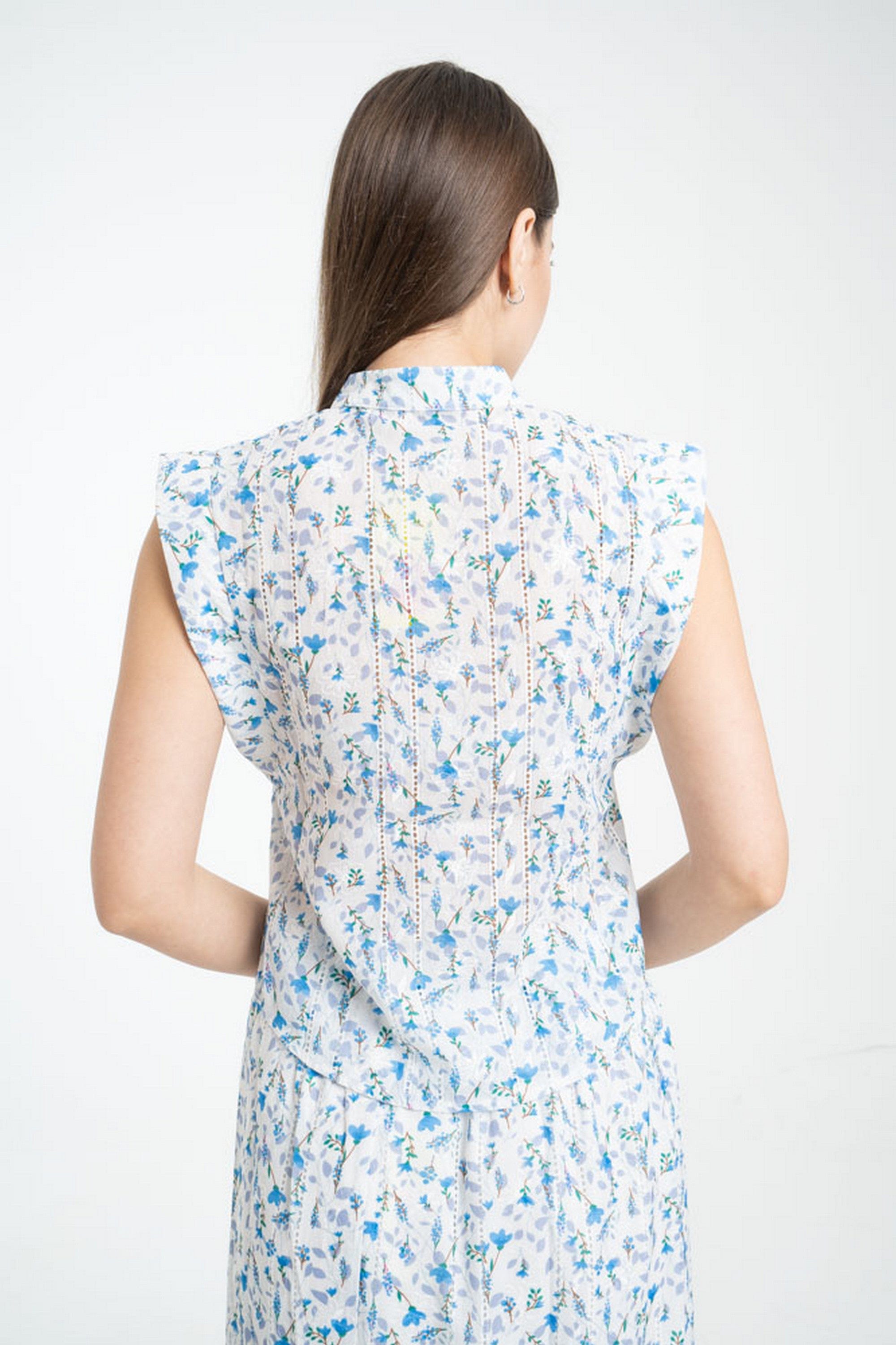 ميكا توب مشجر بدون أكمام بياقة وأزرار أمامية نسائي