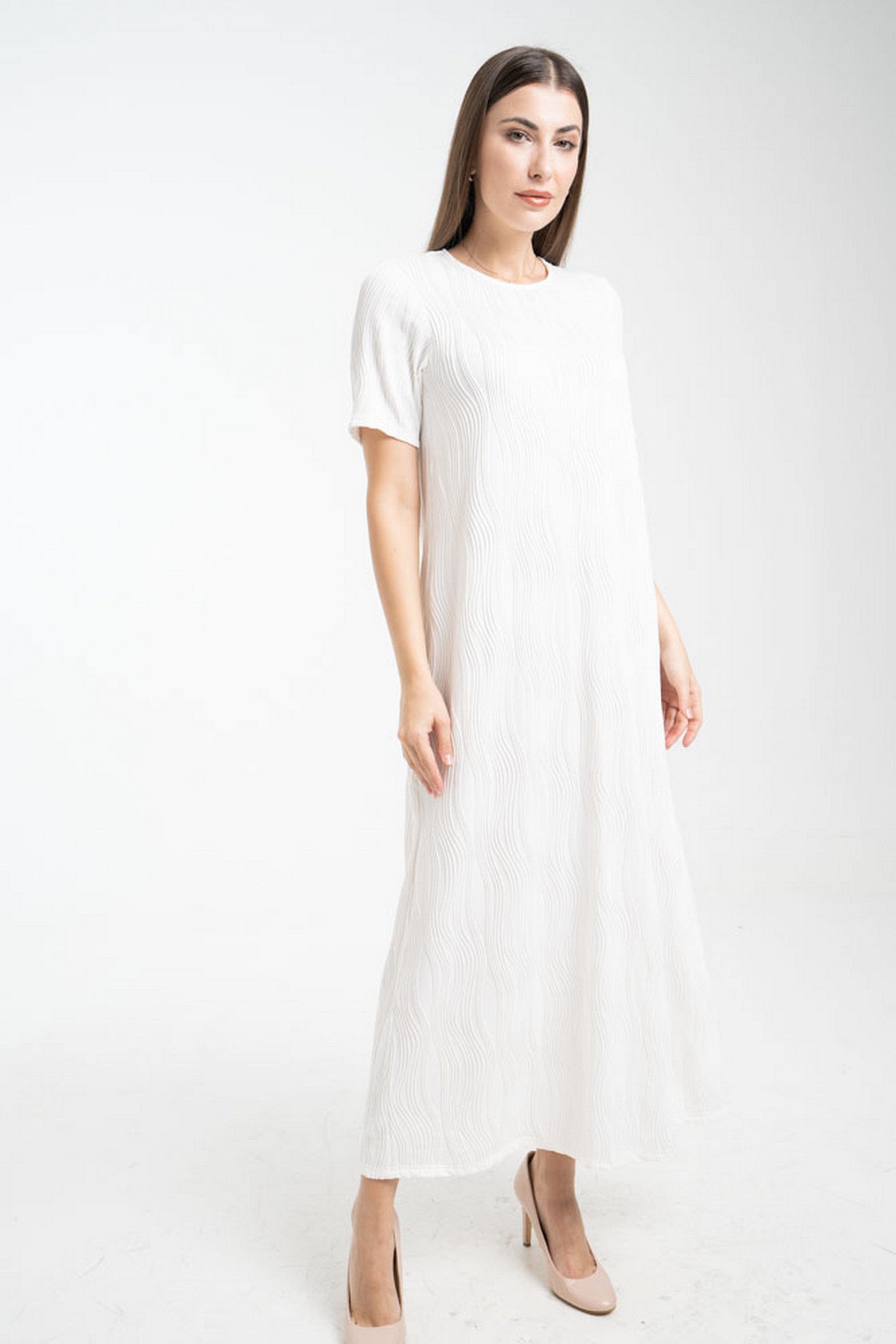 ميكا فستان طويل بتطريز طويل كم قصير نسائي