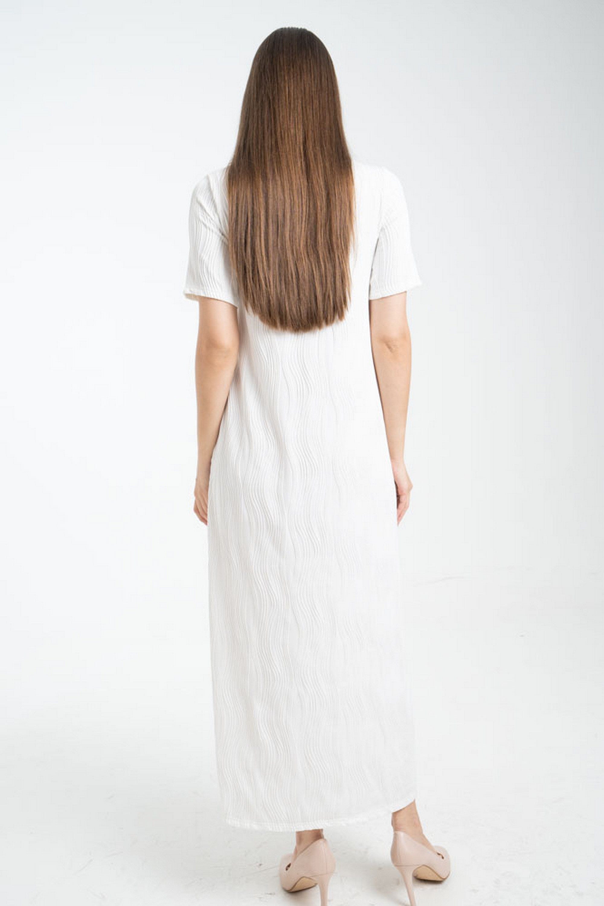 ميكا فستان طويل بتطريز طويل كم قصير نسائي