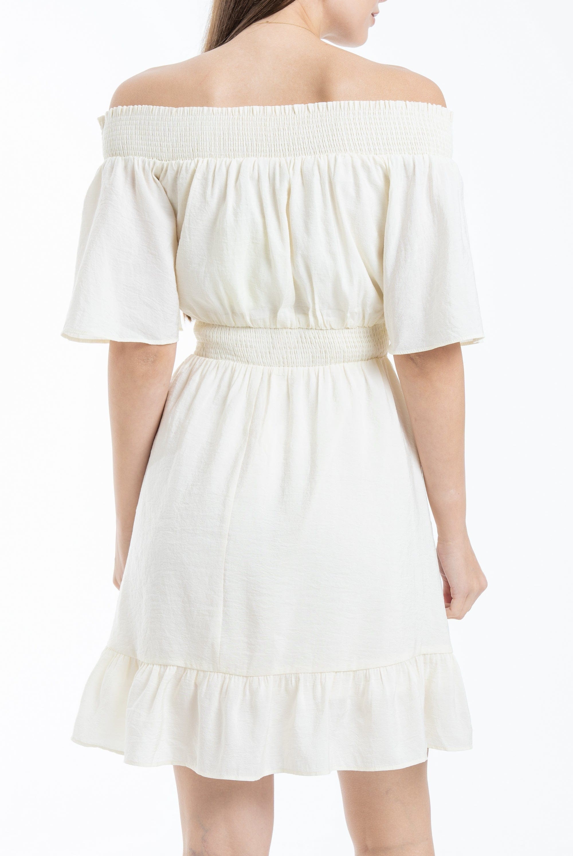 ميكا فستان سادة قصير مخصر أوف شولدر نص كم واسع نسائي