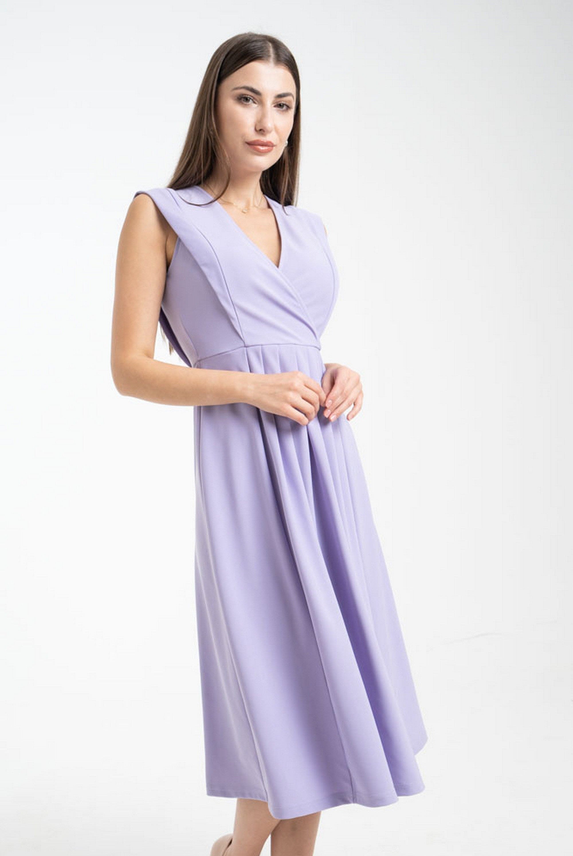 ميكا فستان ميدي سادة كلوش كت بفتحة صدر نسائي