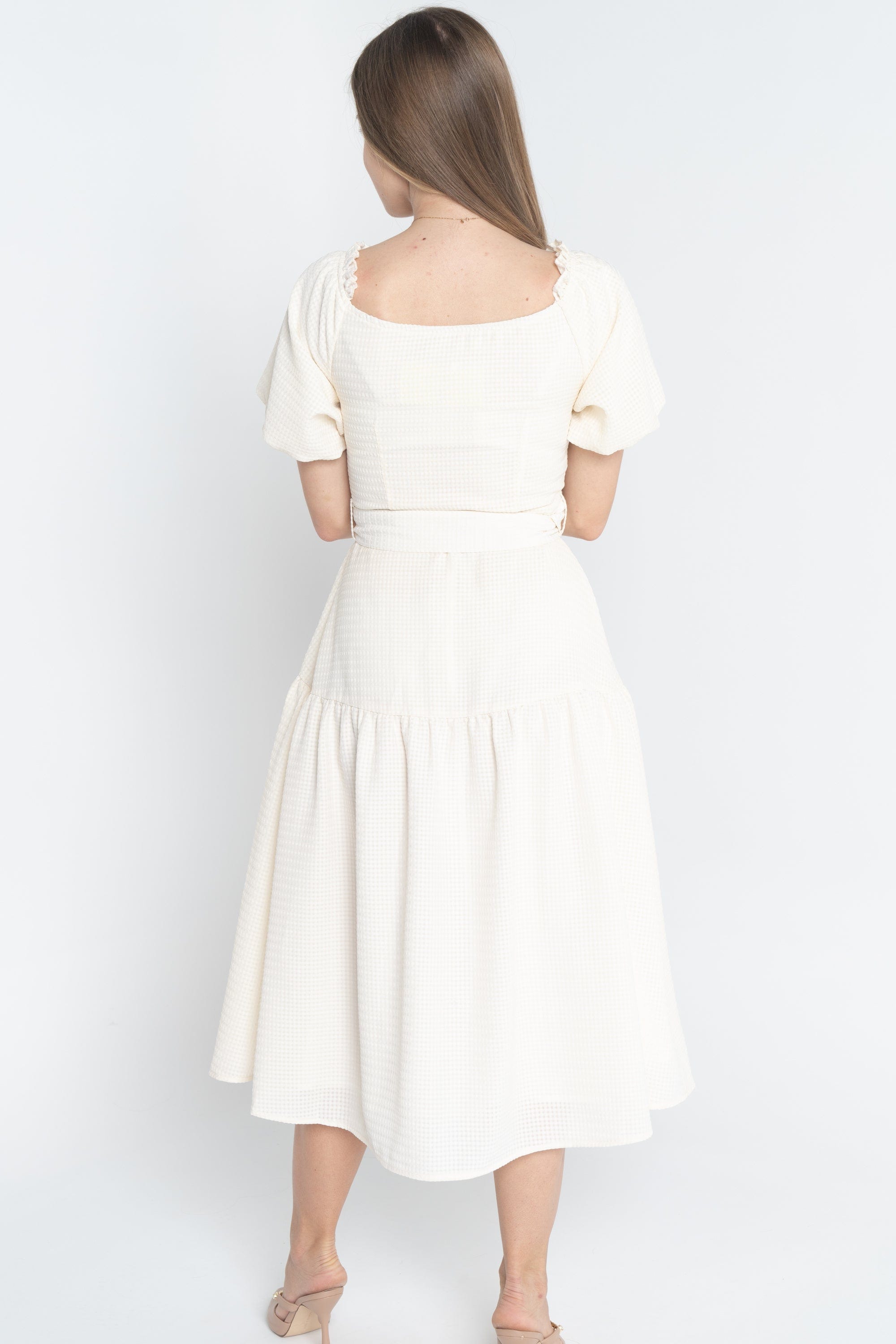 ميكا فستان ميدي مخصر كم قصير بف نسائي