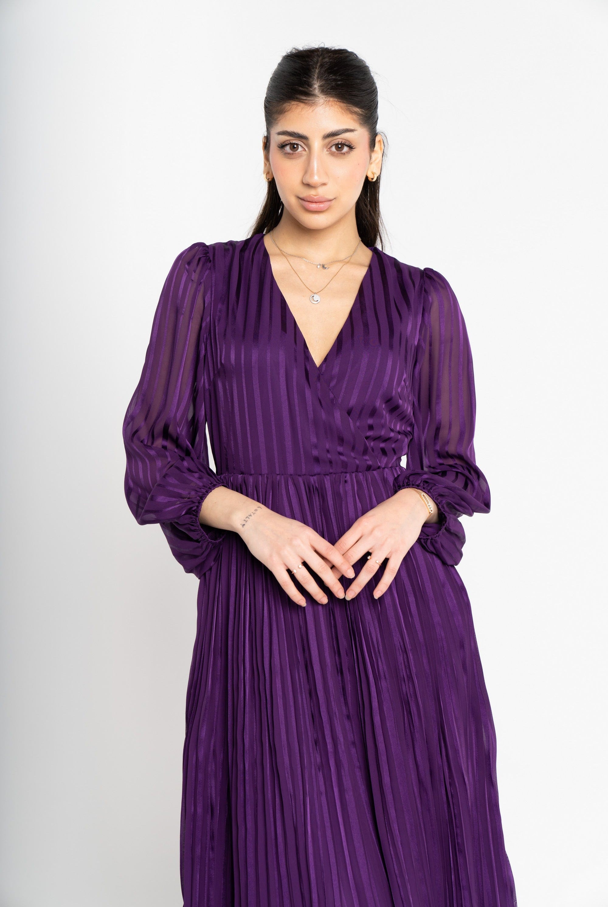 ميكا فستان مخطط بالطول لف كم طويل بف